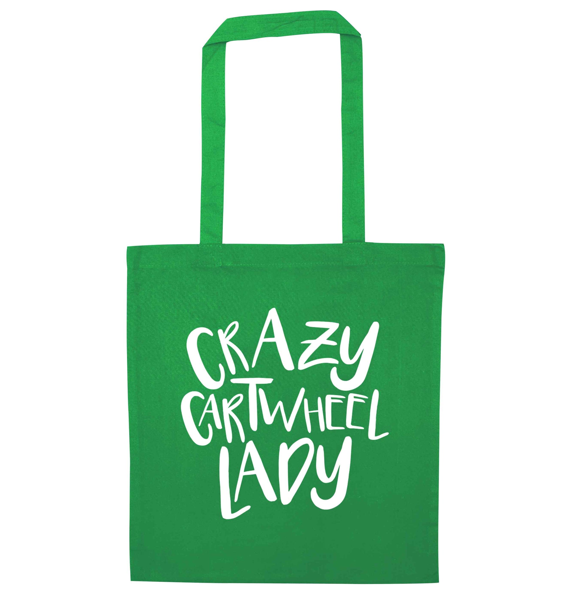 Crazy cartwheel lady green tote bag