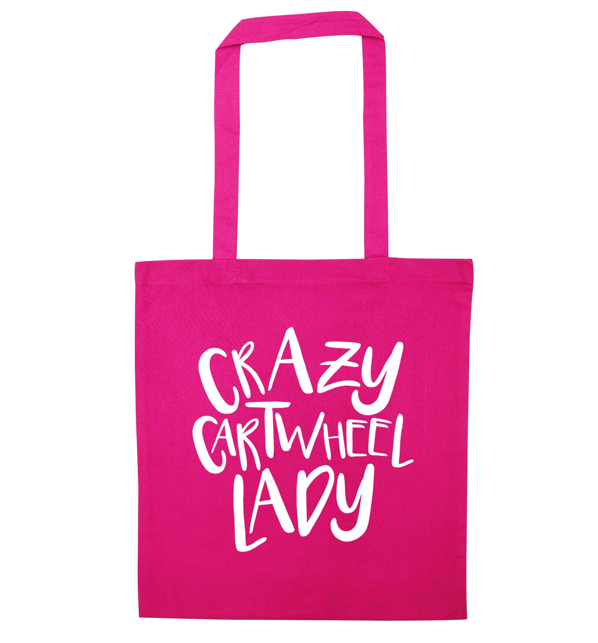 Crazy cartwheel lady pink tote bag