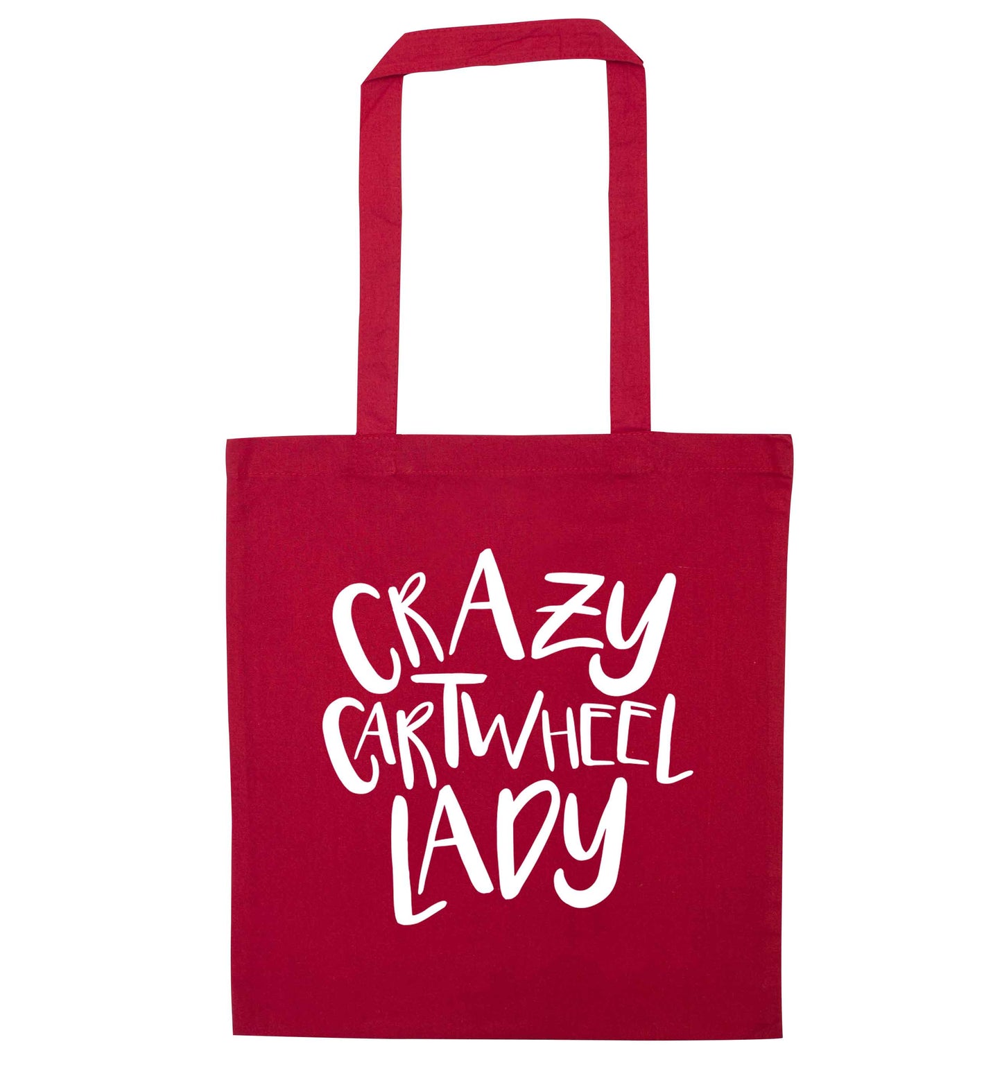 Crazy cartwheel lady red tote bag