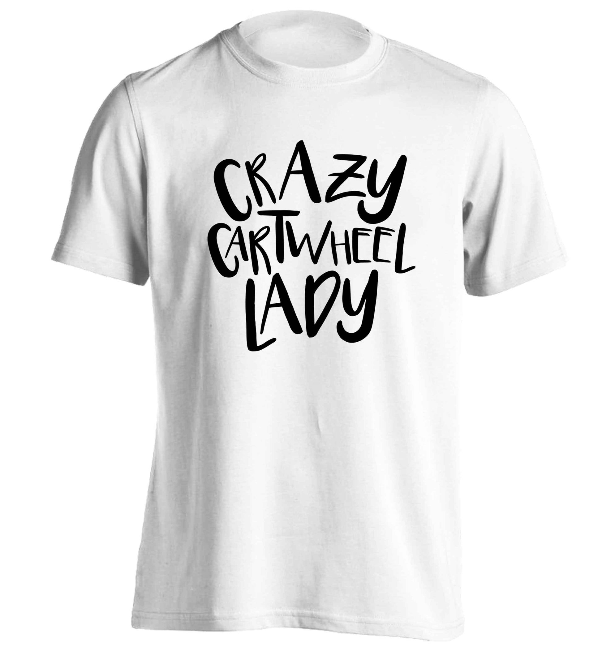Crazy cartwheel lady adults unisex white Tshirt 2XL