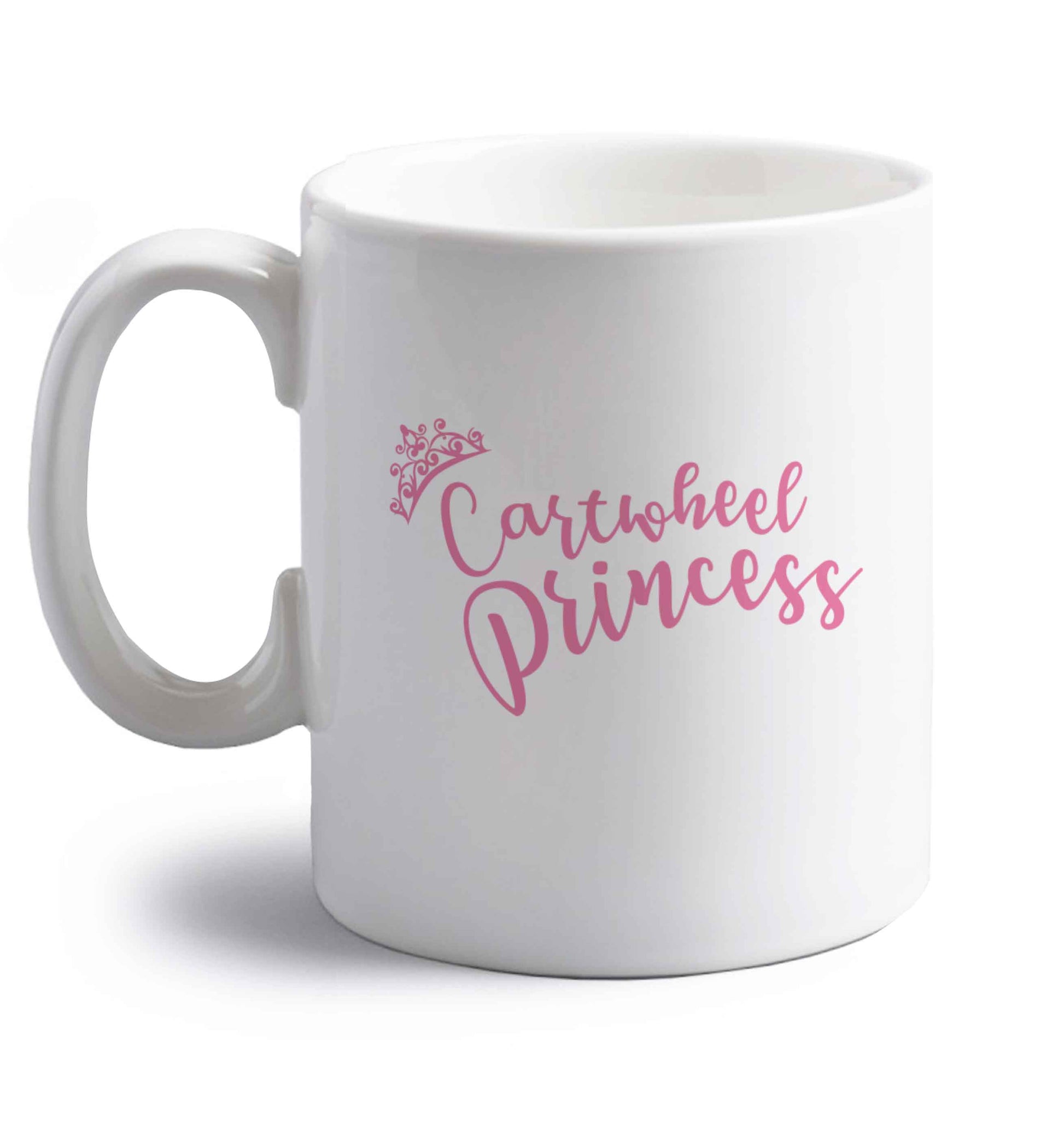 Cartwheel princess right handed white ceramic mug 