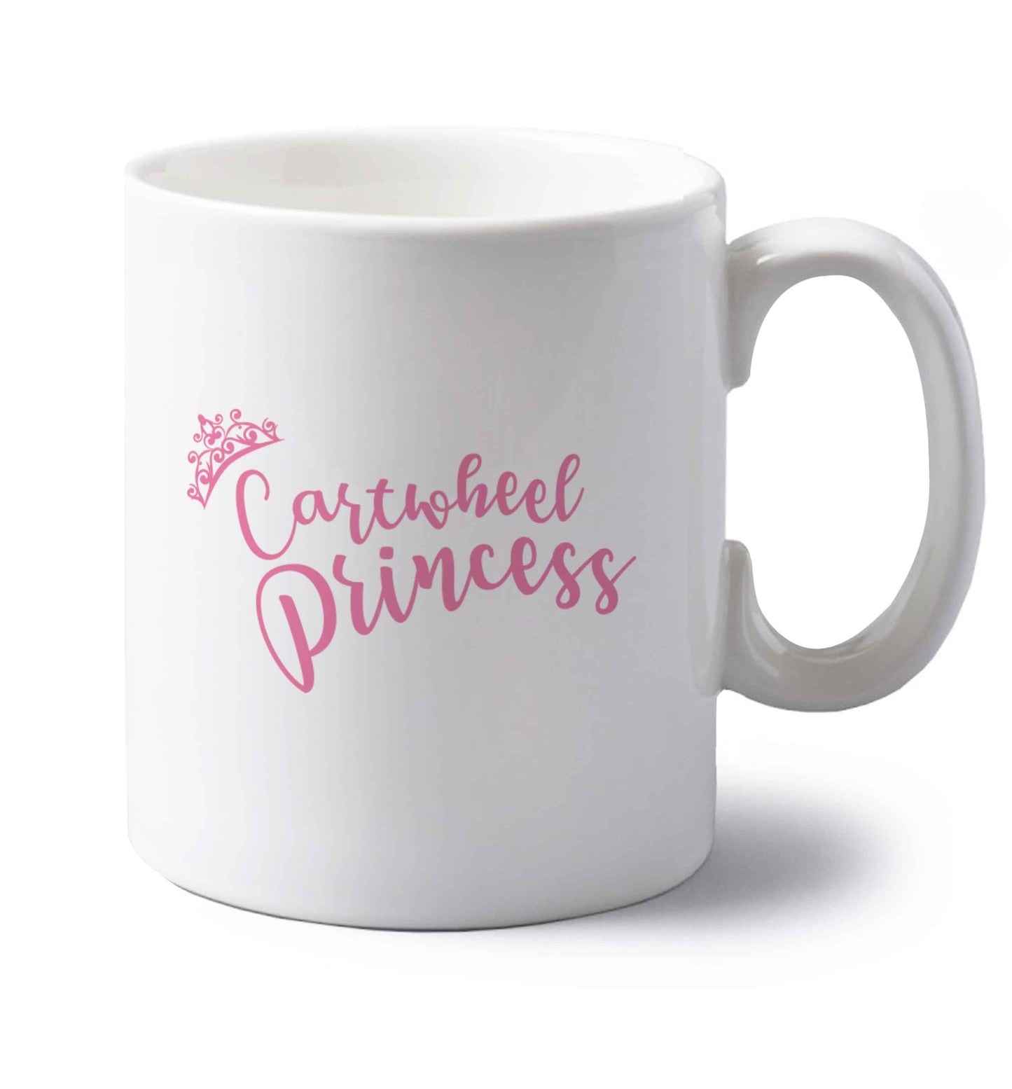 Cartwheel princess left handed white ceramic mug 