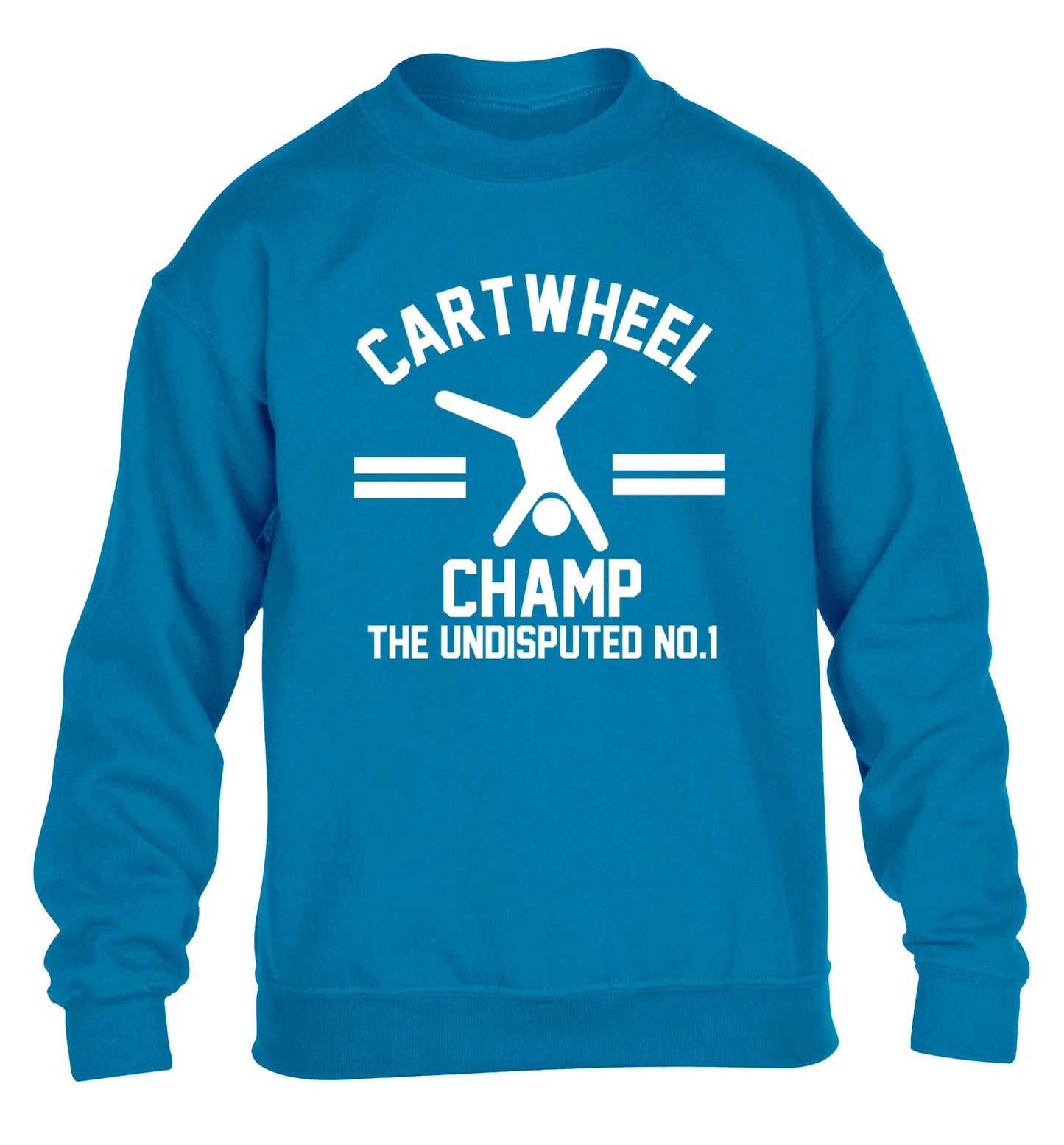 Undisputed cartwheel championship no.1  children's blue sweater 12-13 Years