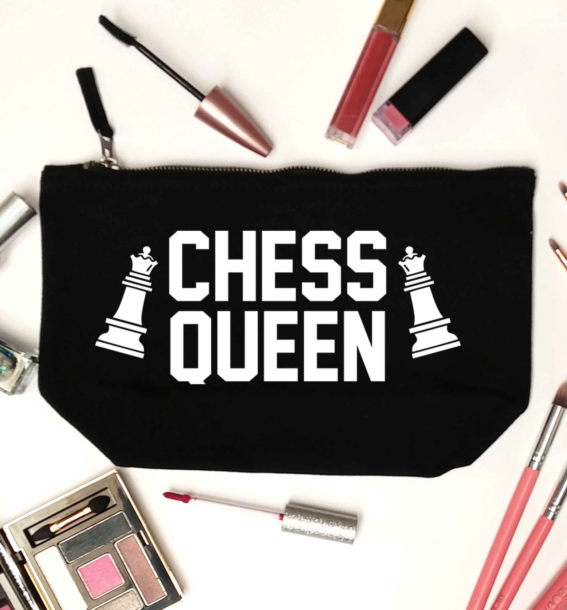 Chess queen black makeup bag