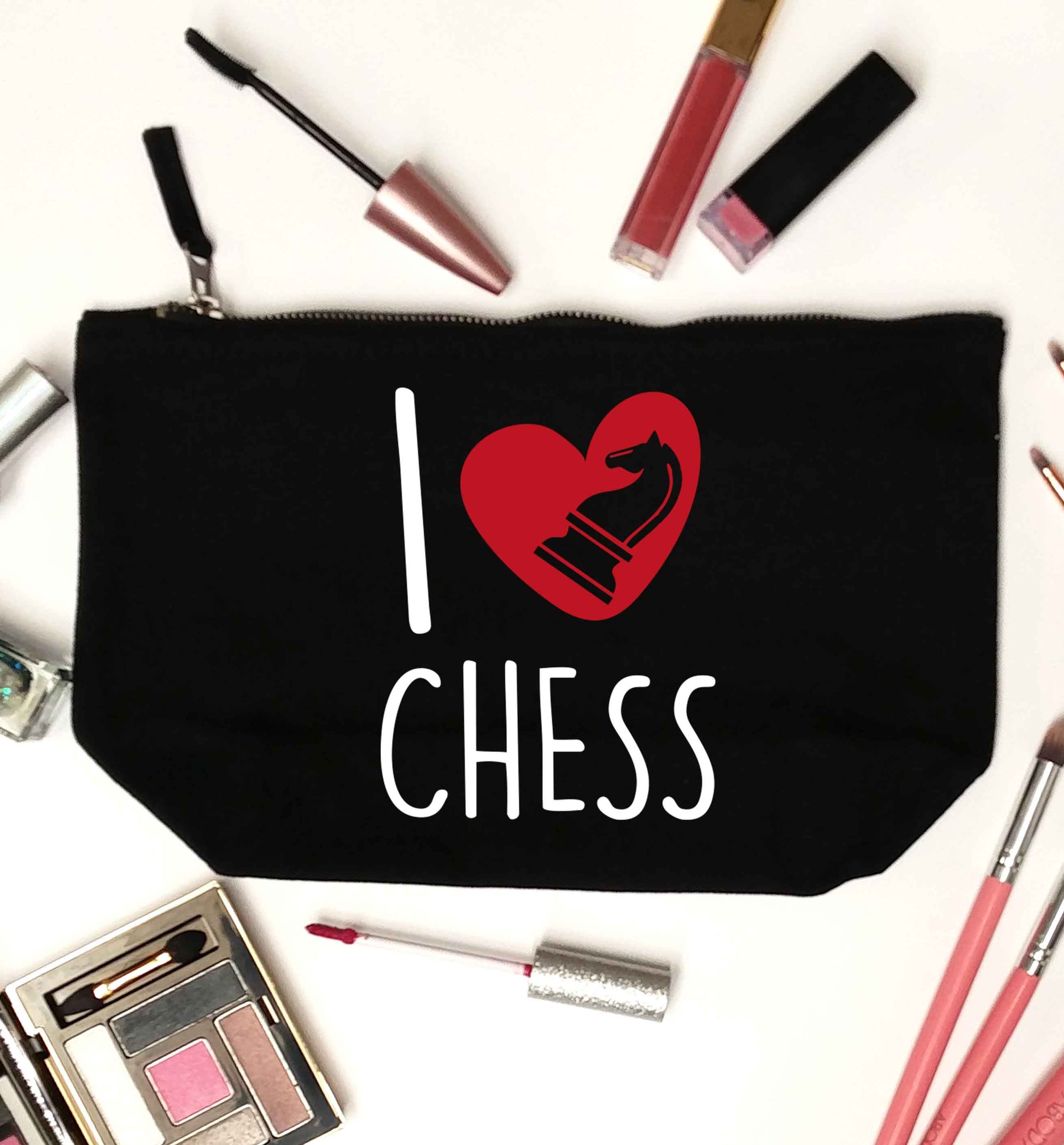I love chess black makeup bag