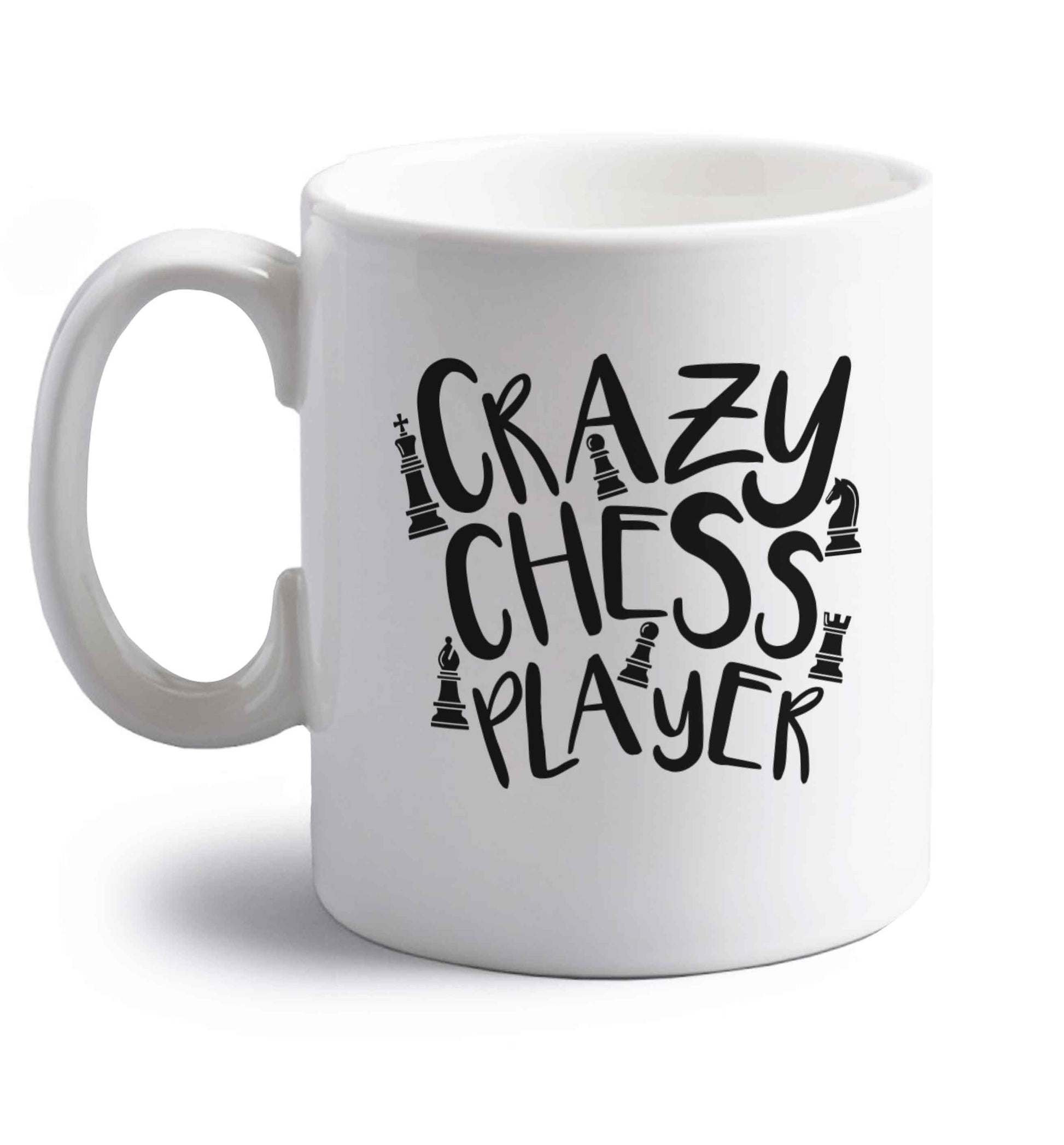 Crazy chess player right handed white ceramic mug 