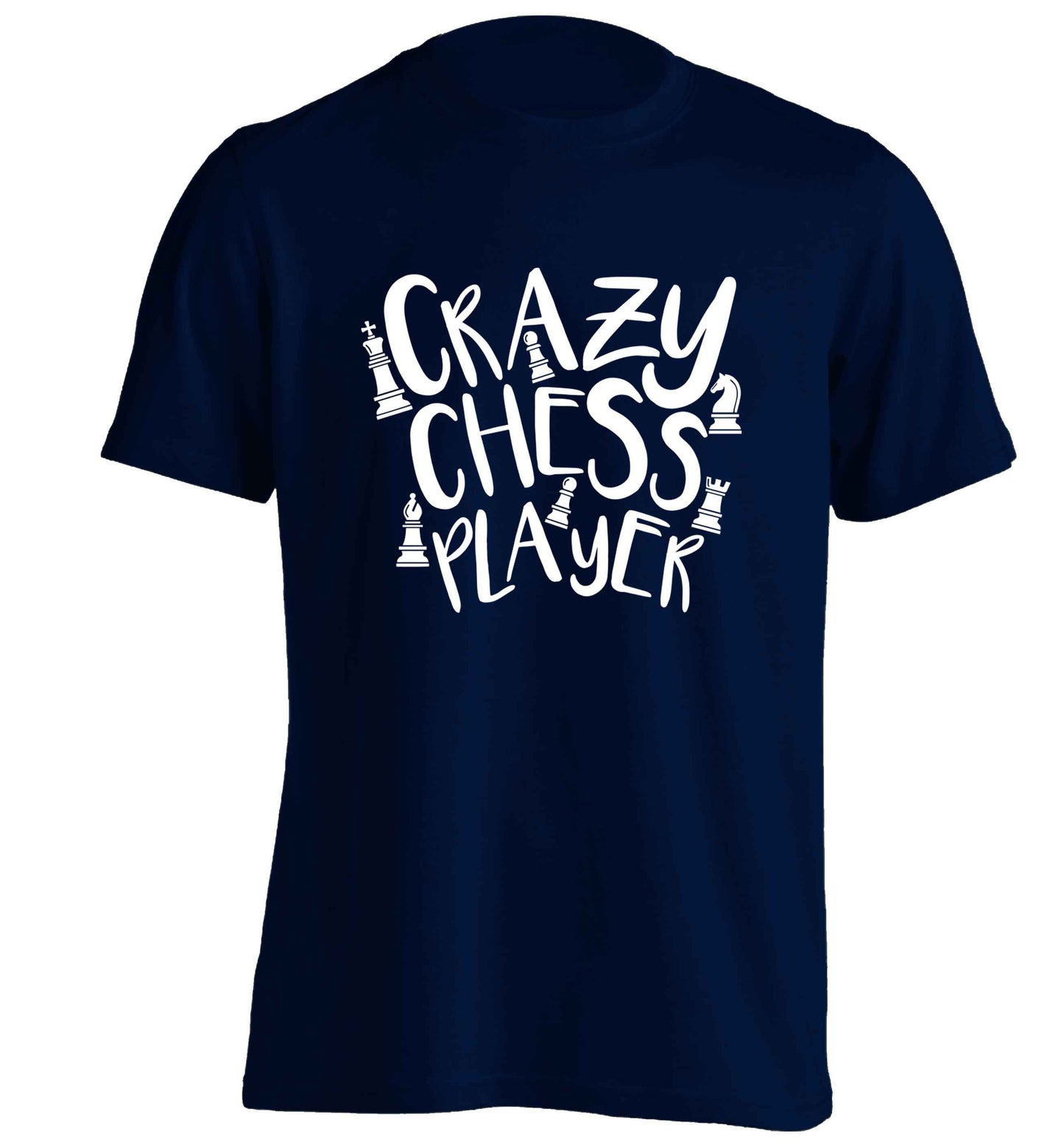 Crazy chess player adults unisex navy Tshirt 2XL