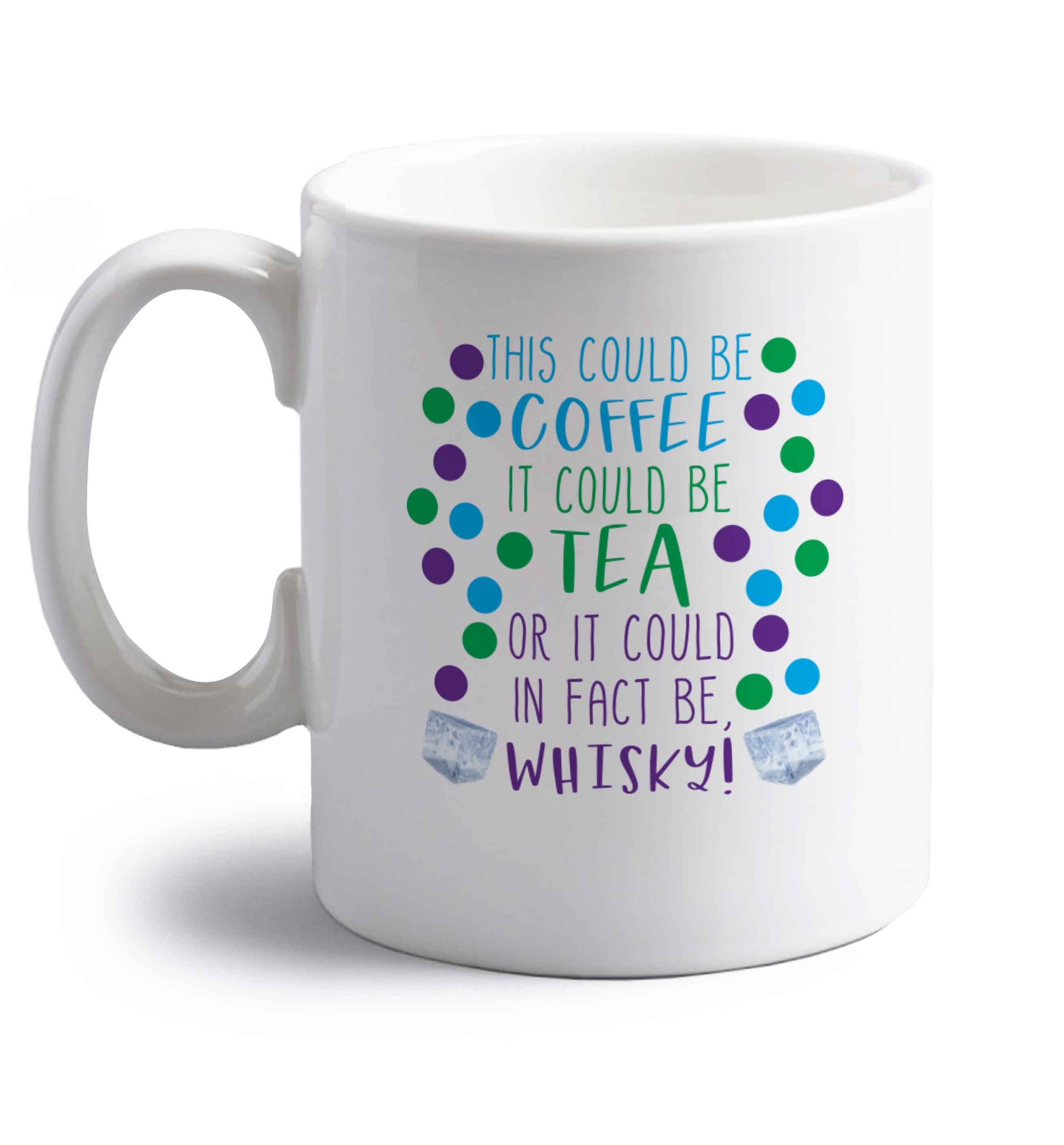 This could be tea, it could be coffee, or it could in fact be whisky right handed white ceramic mug 