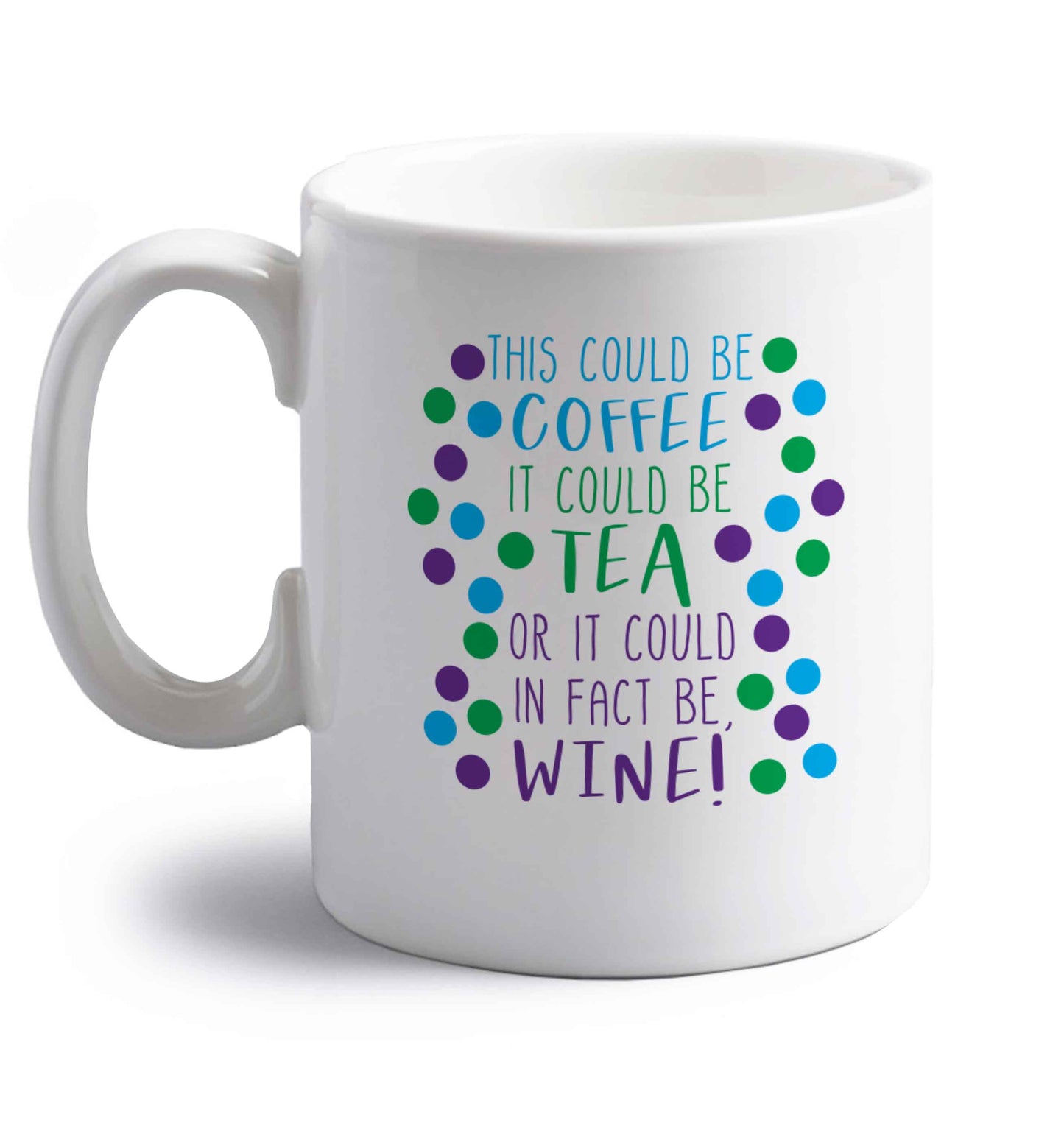 This could be tea, it could be coffee, or it could in fact be wine right handed white ceramic mug 