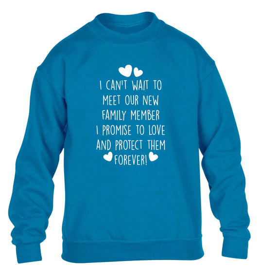 I can't wait to meet our new family member I promise to love and protect them foreverchildren's blue sweater 12-13 Years