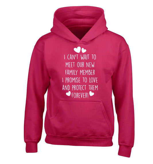 I can't wait to meet our new family member I promise to love and protect them foreverchildren's pink hoodie 12-13 Years