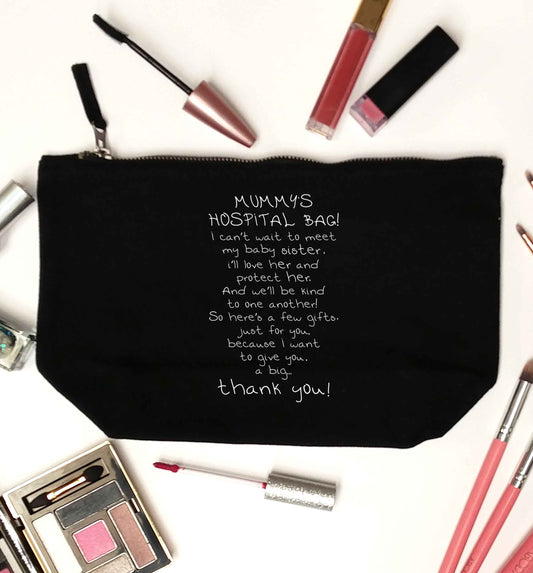 Mummy's hospital bag poem baby sister black makeup bag