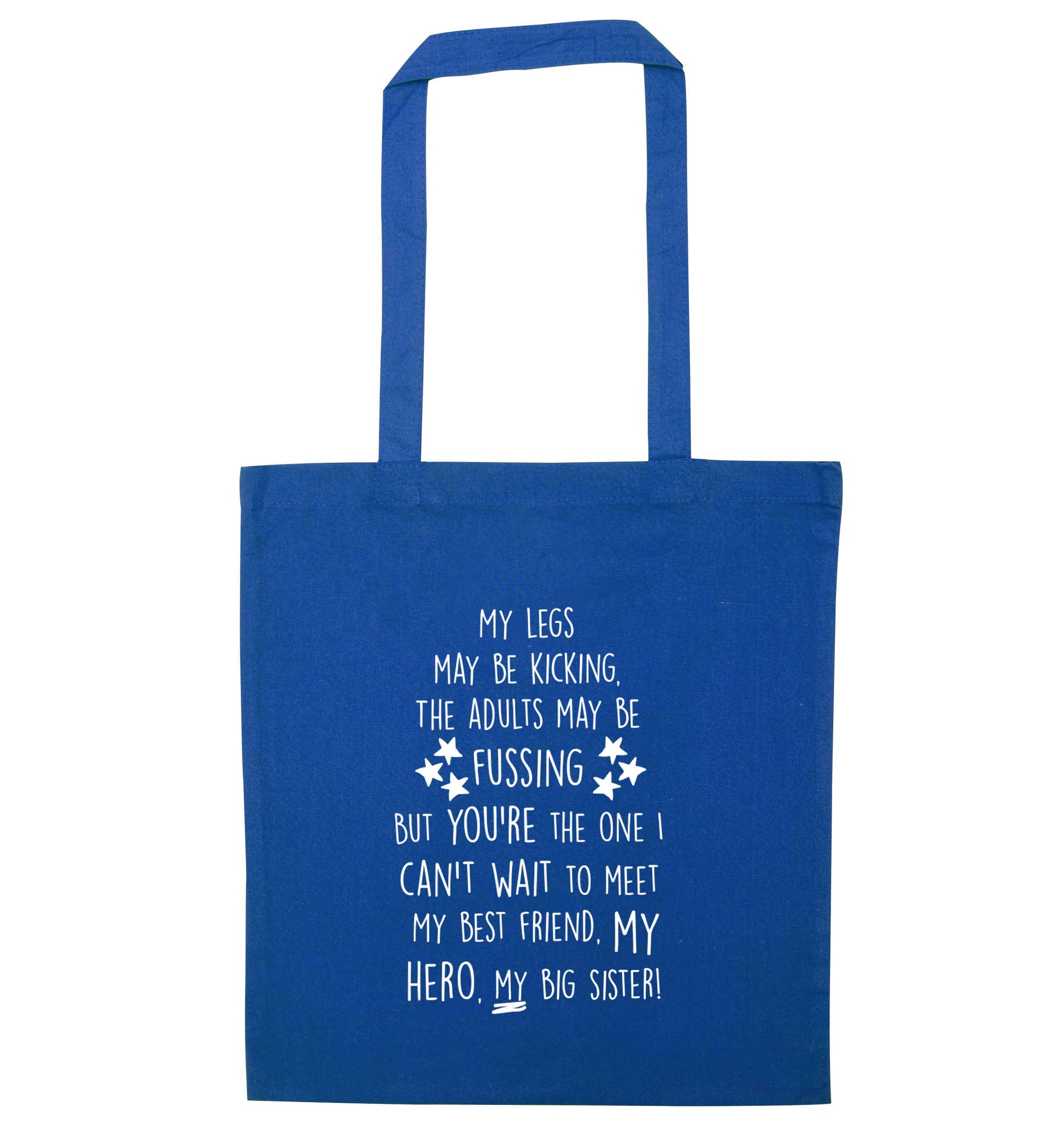 A poem from bump to big sister blue tote bag