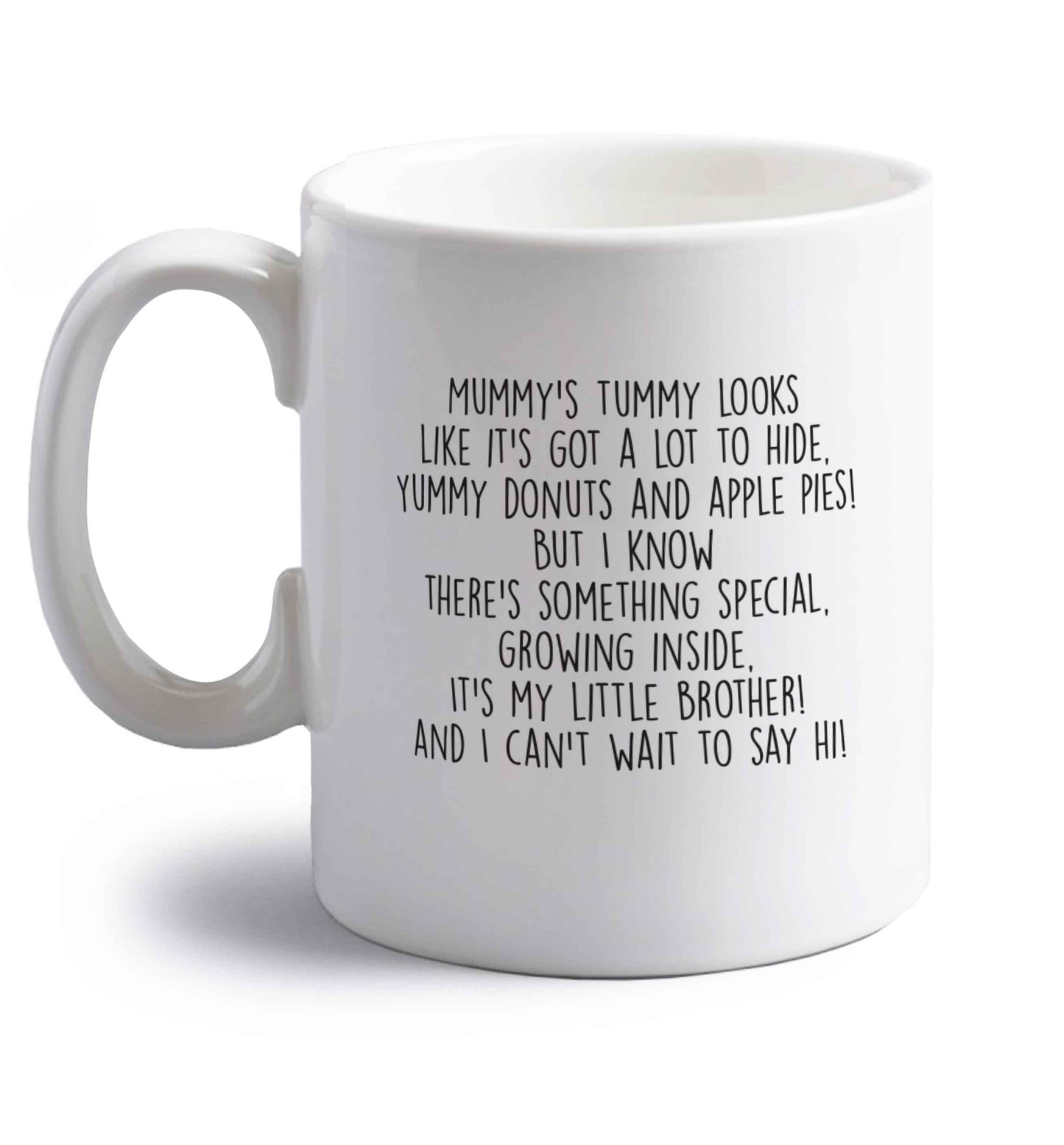Something special growing inside it's my little brother I can't wait to say hi! right handed white ceramic mug 