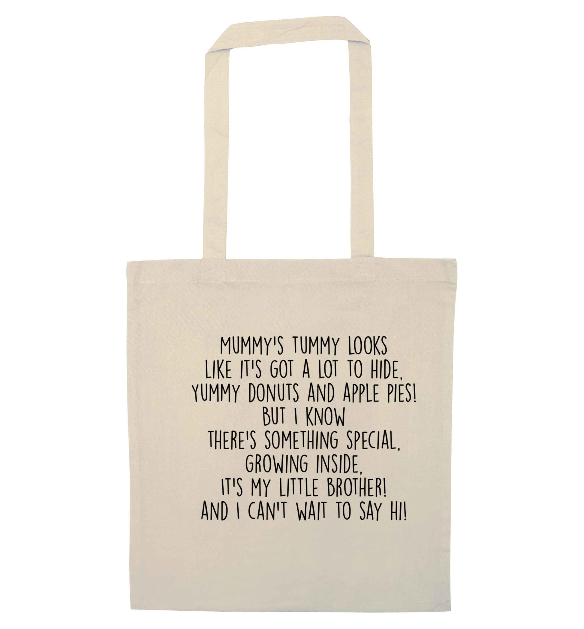 Something special growing inside it's my little brother I can't wait to say hi! natural tote bag