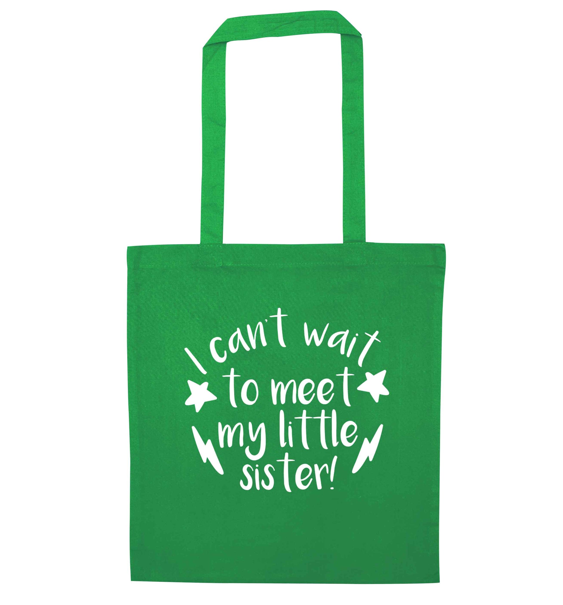 Something special growing inside it's my little sister I can't wait to say hi! green tote bag