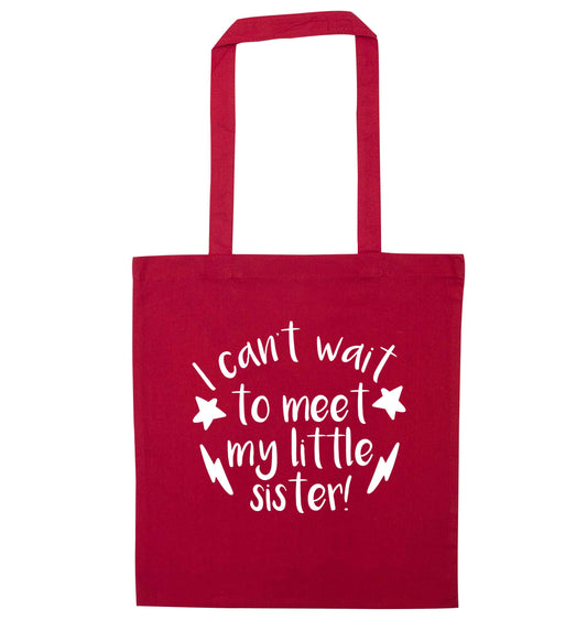 Something special growing inside it's my little sister I can't wait to say hi! red tote bag