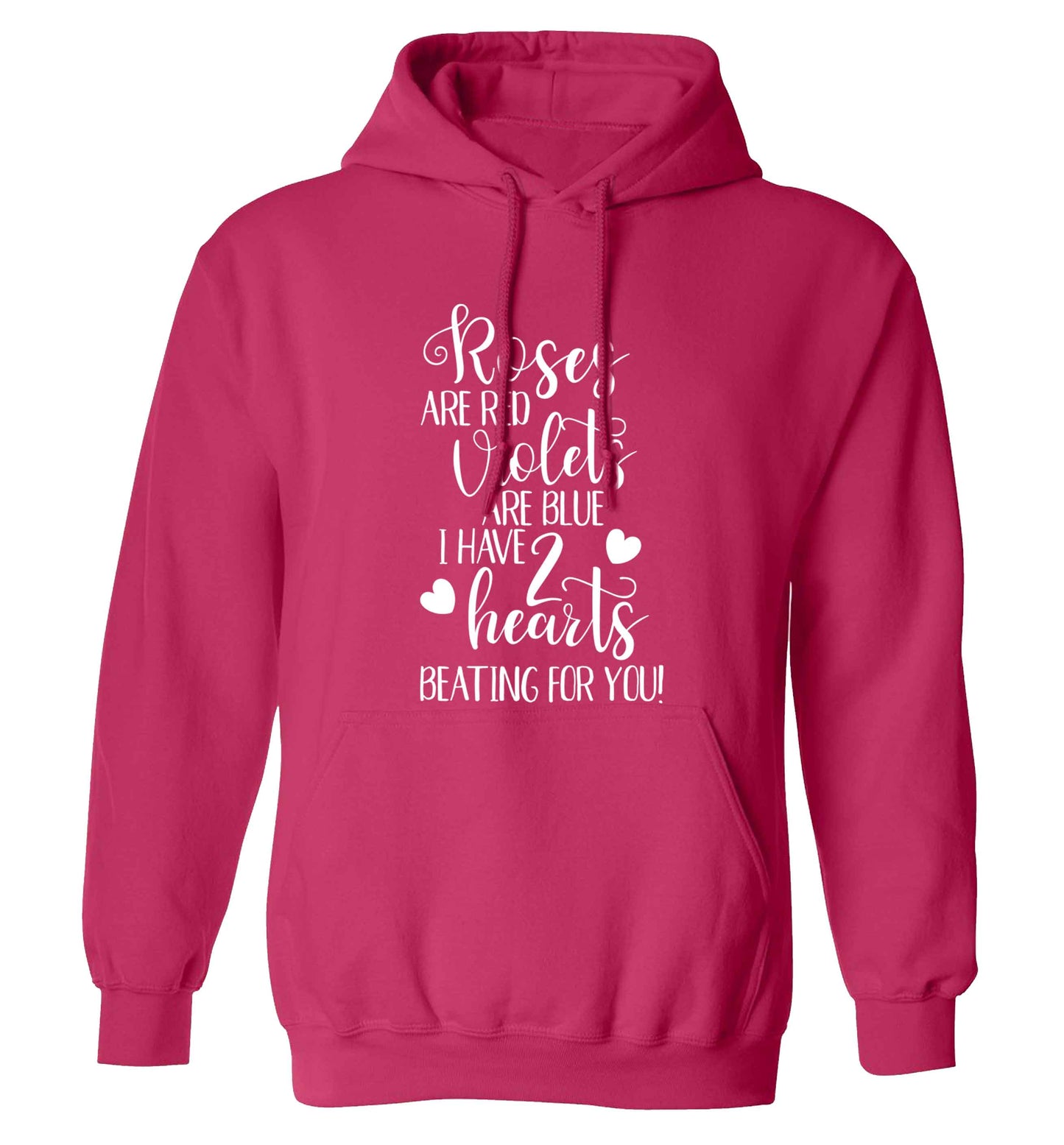 Roses are red violets are blue I have two hearts beating for you adults unisex pink hoodie 2XL