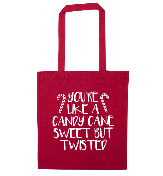 You're like a candy cane sweet but twisted red tote bag