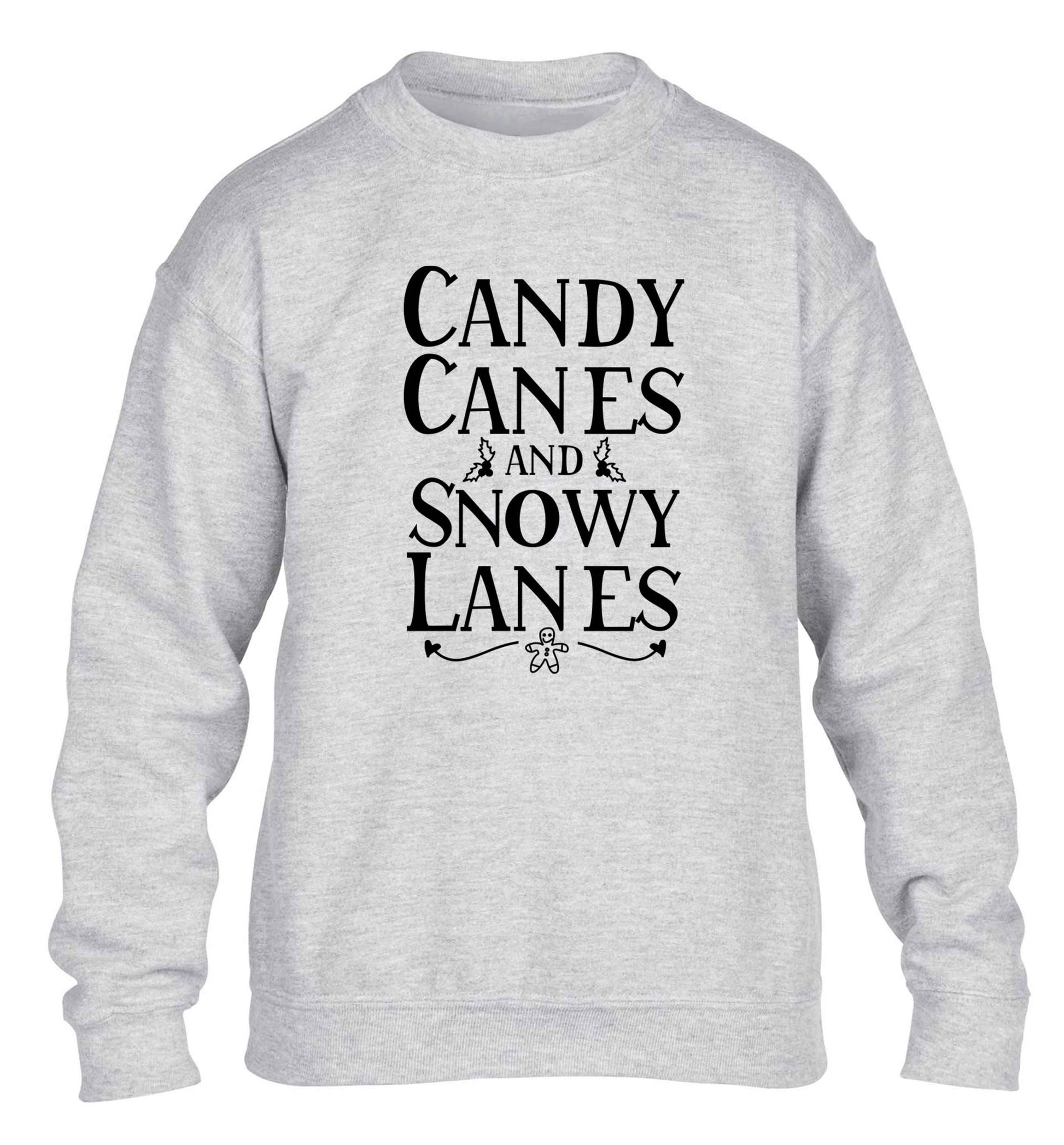 Candy canes and snowy lanes children's grey sweater 12-13 Years