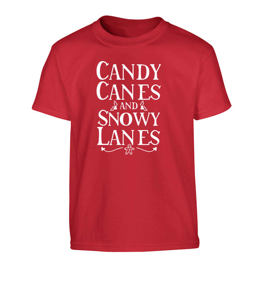 Candy canes and snowy lanes Children's red Tshirt 12-13 Years