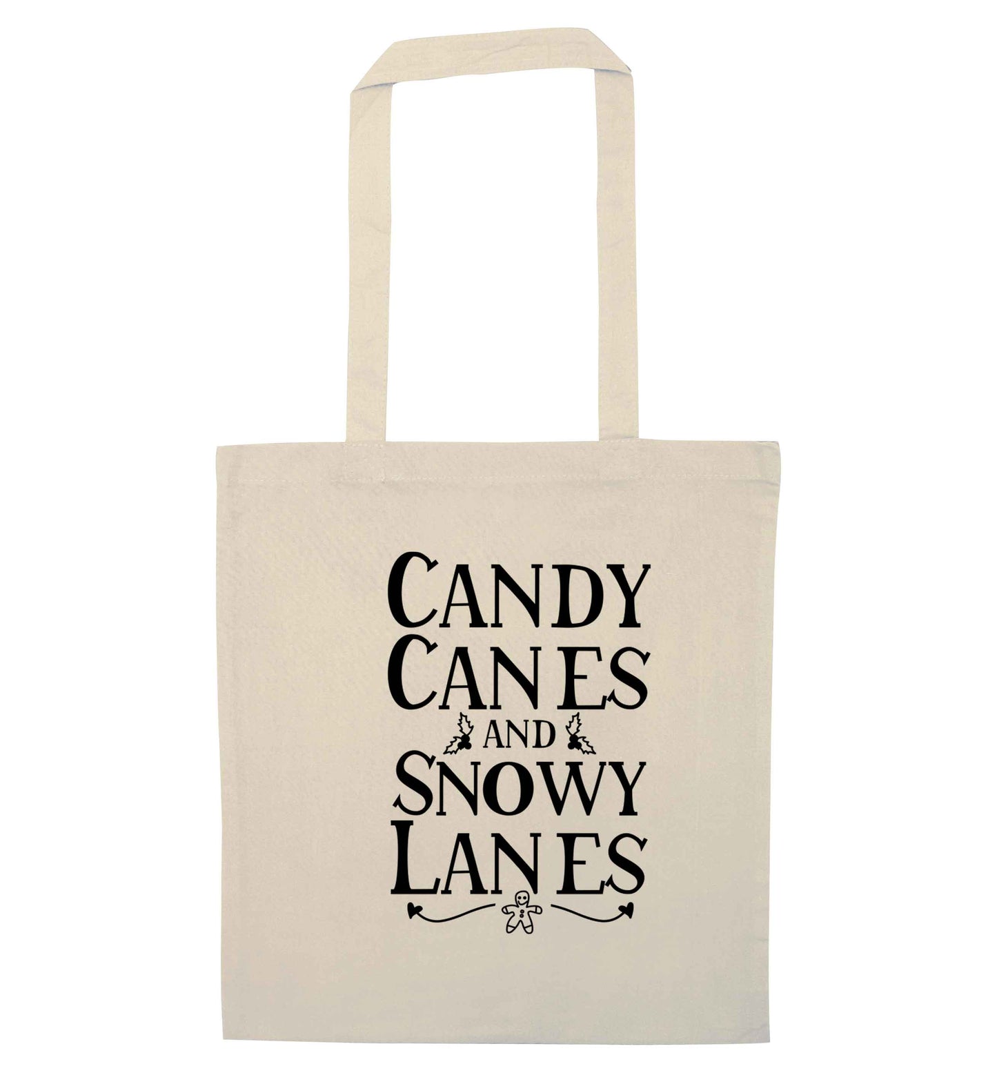 Candy canes and snowy lanes natural tote bag