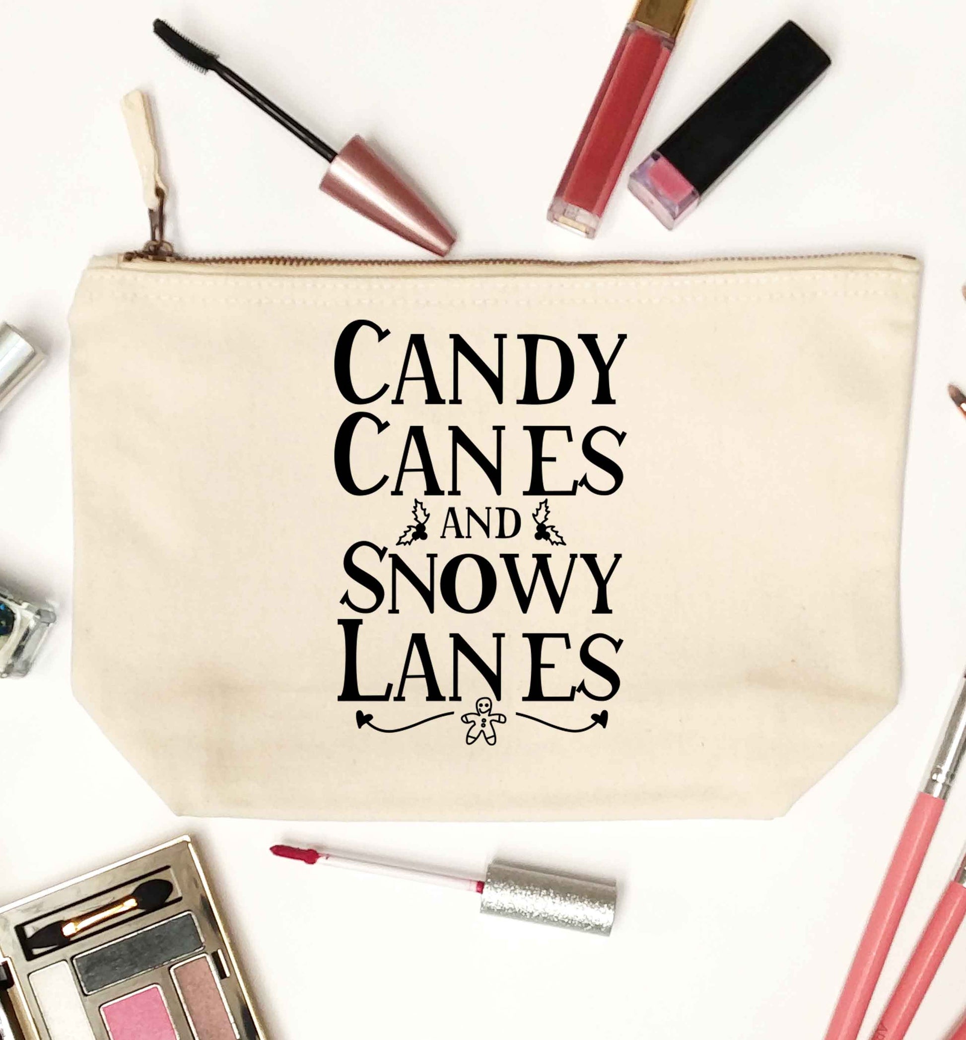 Candy canes and snowy lanes natural makeup bag