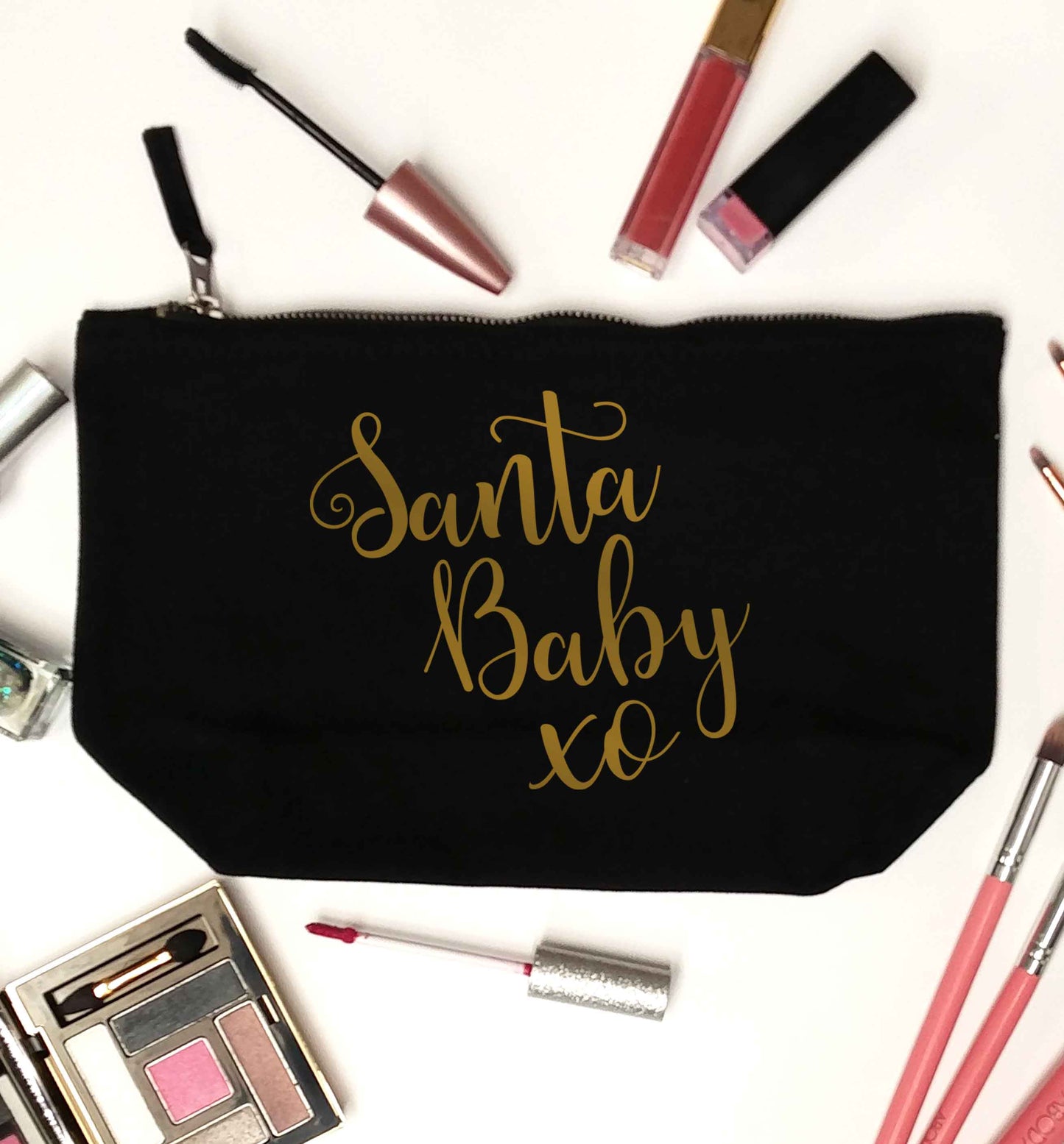 Santa baby black makeup bag