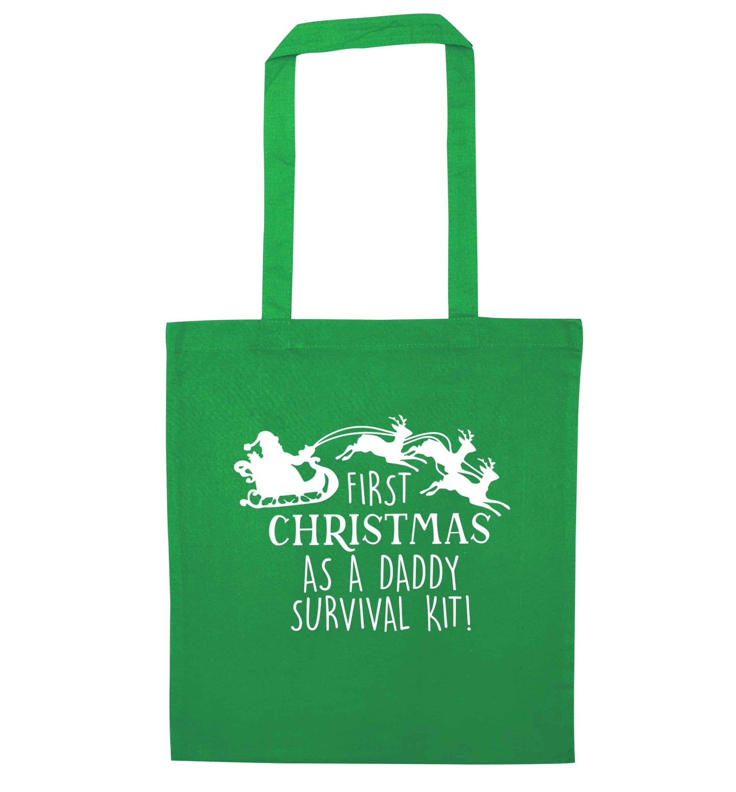 First Christmas as a daddy survival kit green tote bag