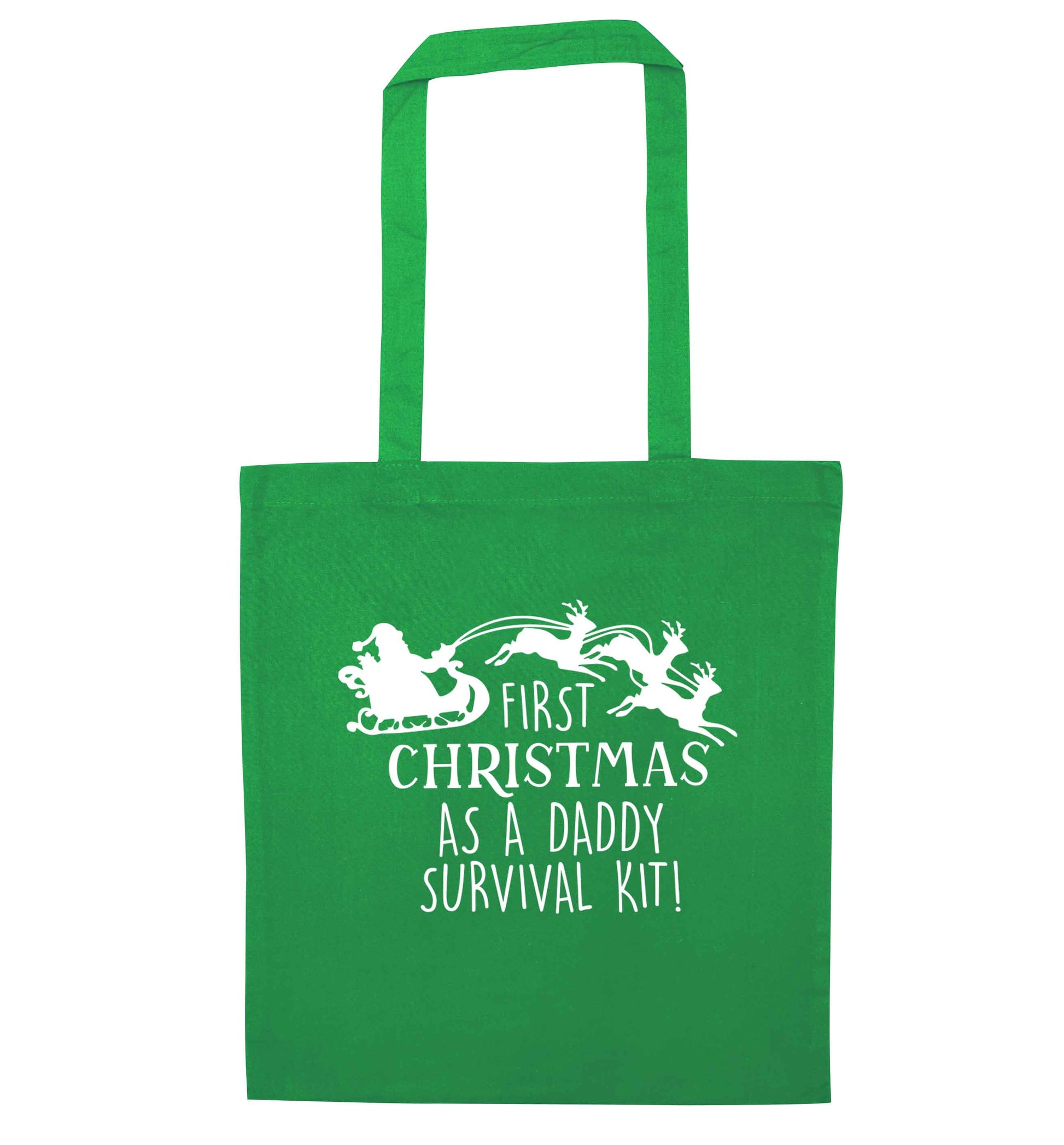 First Christmas as a daddy survival kit green tote bag