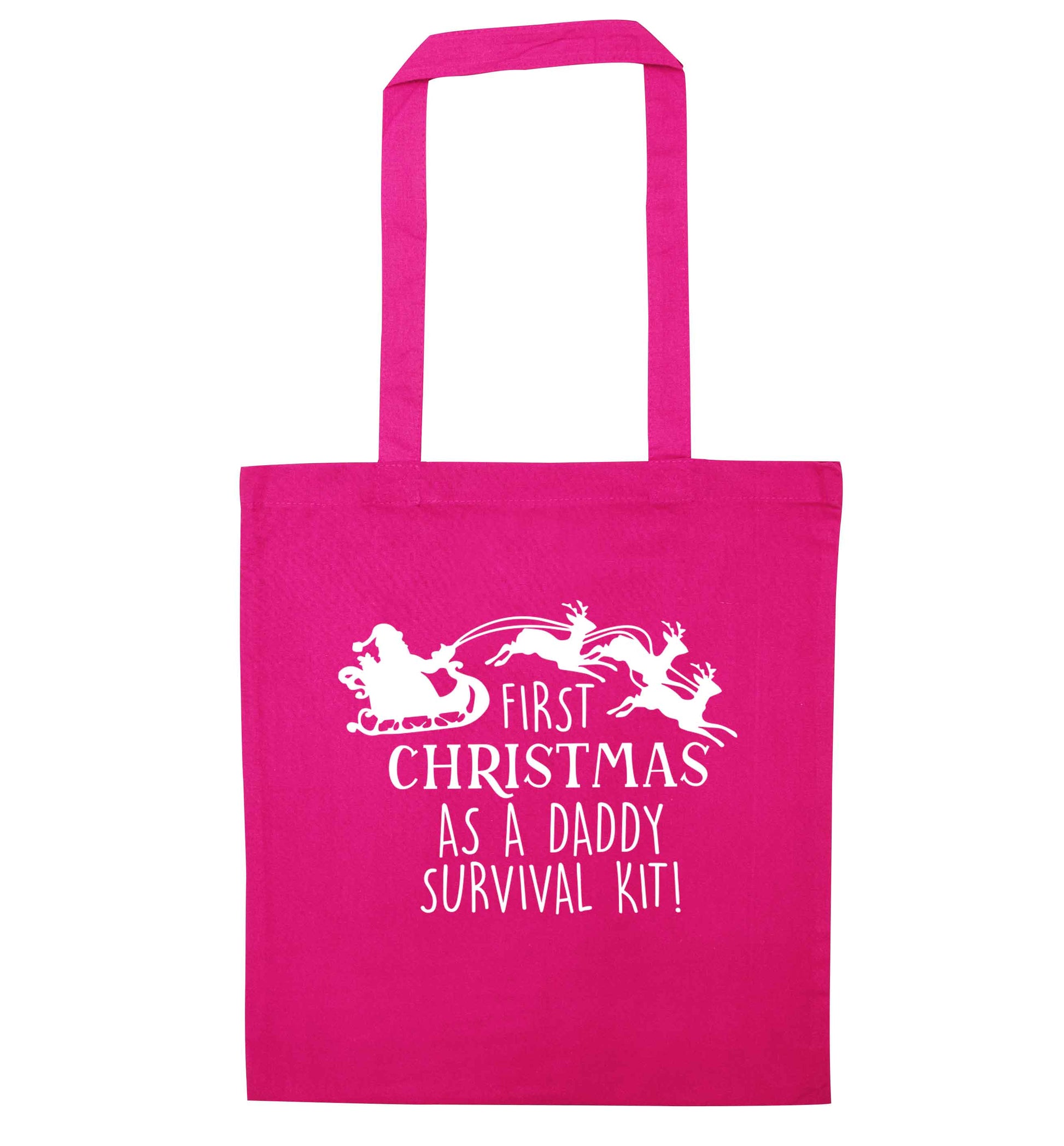 First Christmas as a daddy survival kit pink tote bag