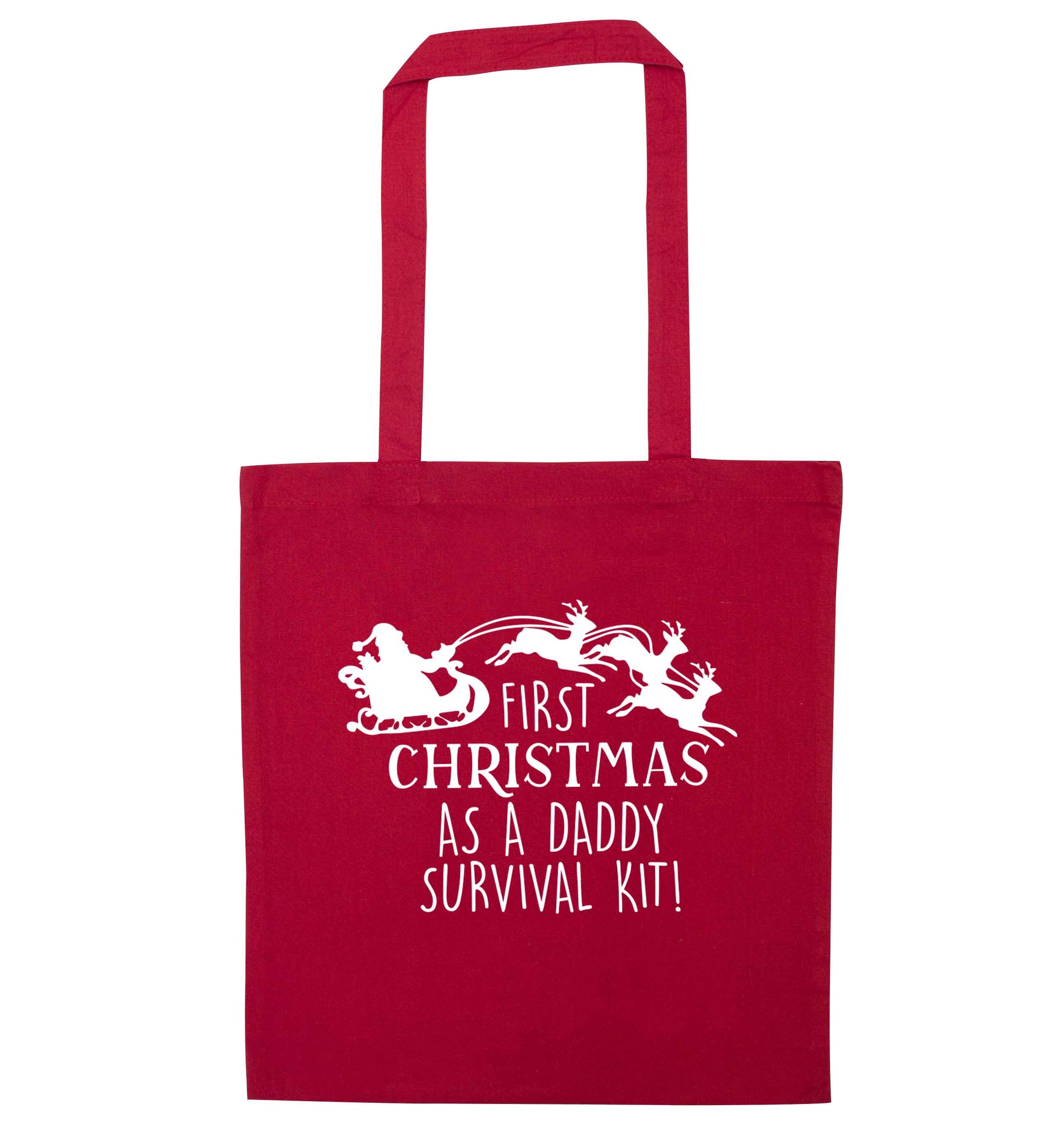 First Christmas as a daddy survival kit red tote bag