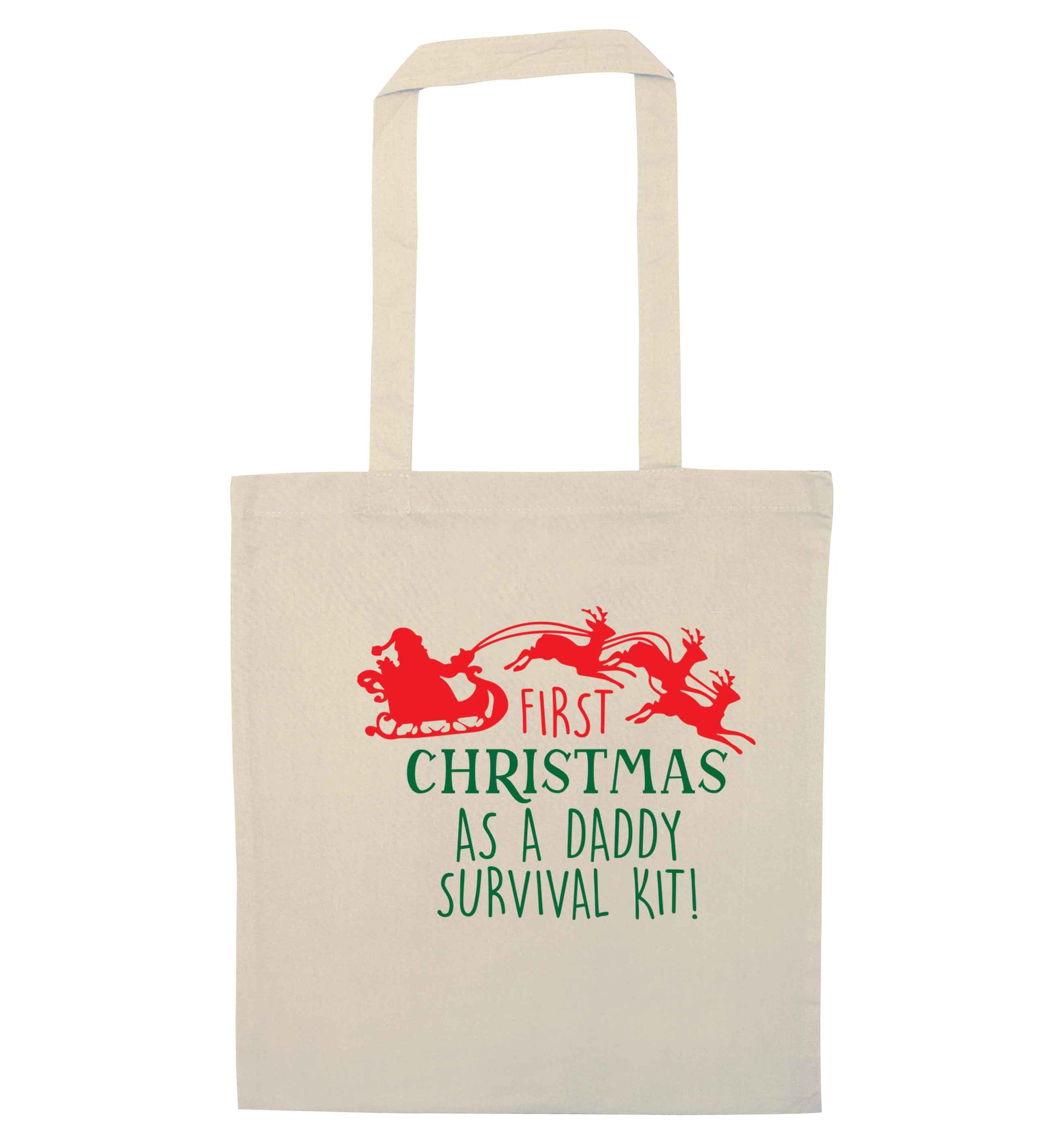 First Christmas as a daddy survival kit natural tote bag
