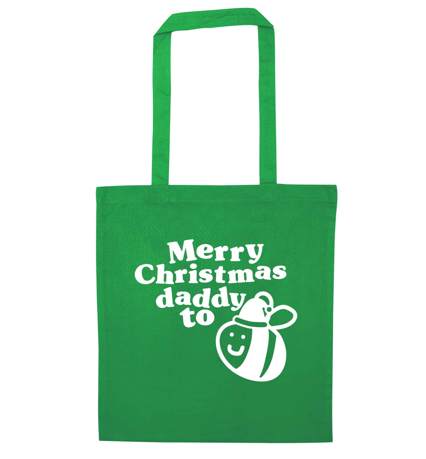 Merry Christmas daddy to be green tote bag