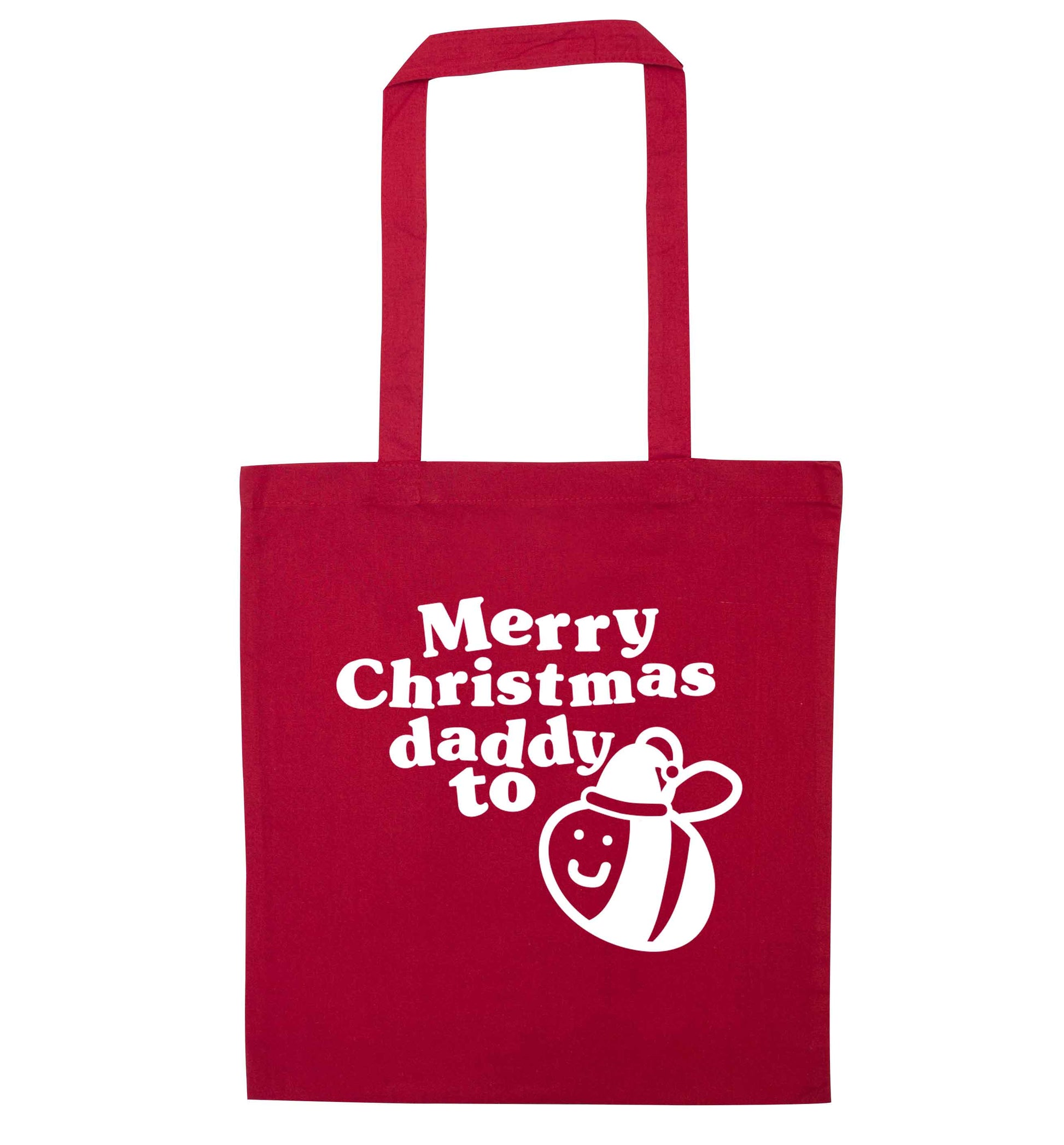 Merry Christmas daddy to be red tote bag