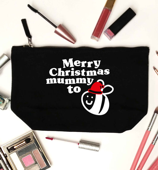 Merry Christmas mummy to be black makeup bag