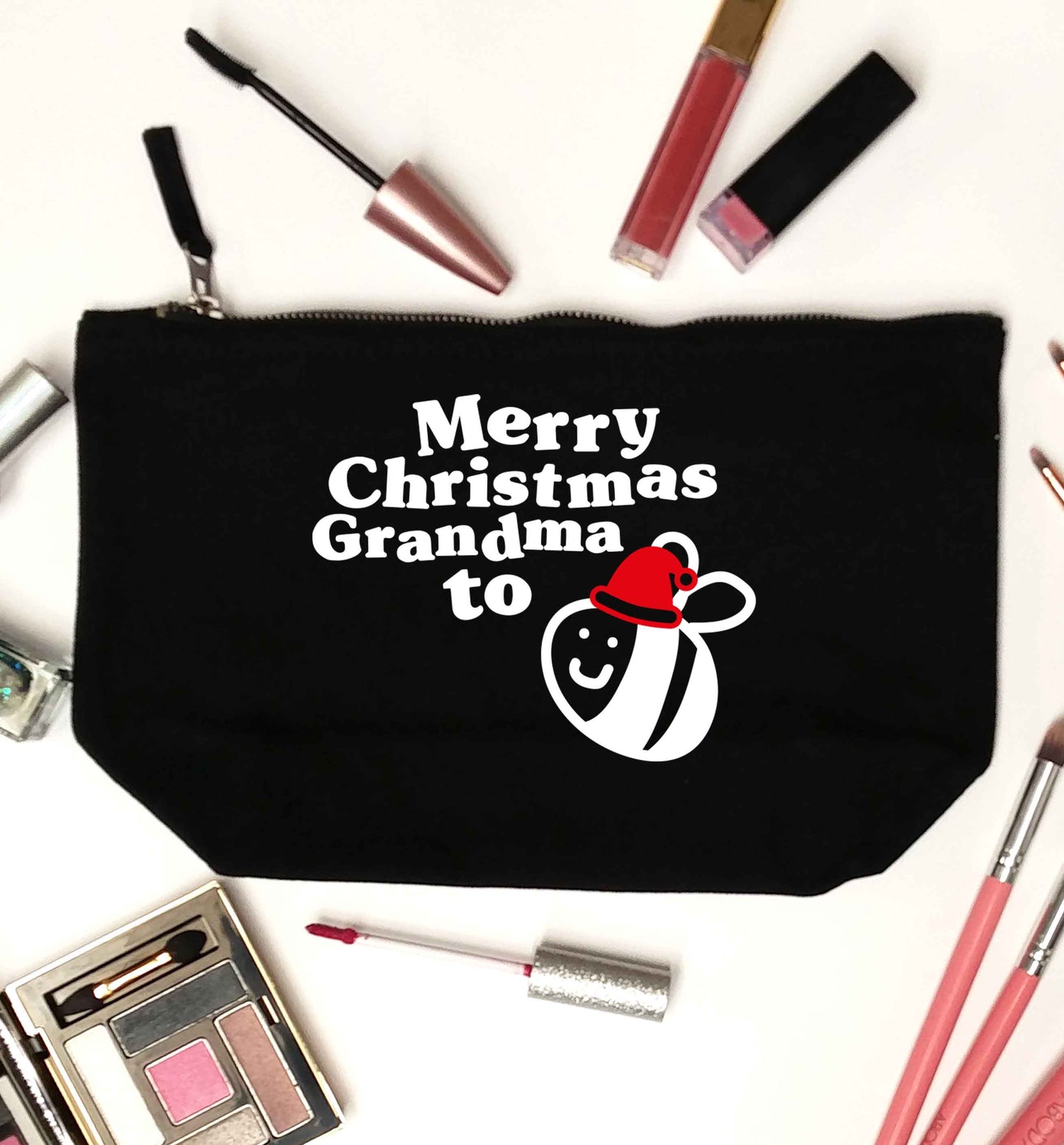 Merry Christmas grandma to be black makeup bag