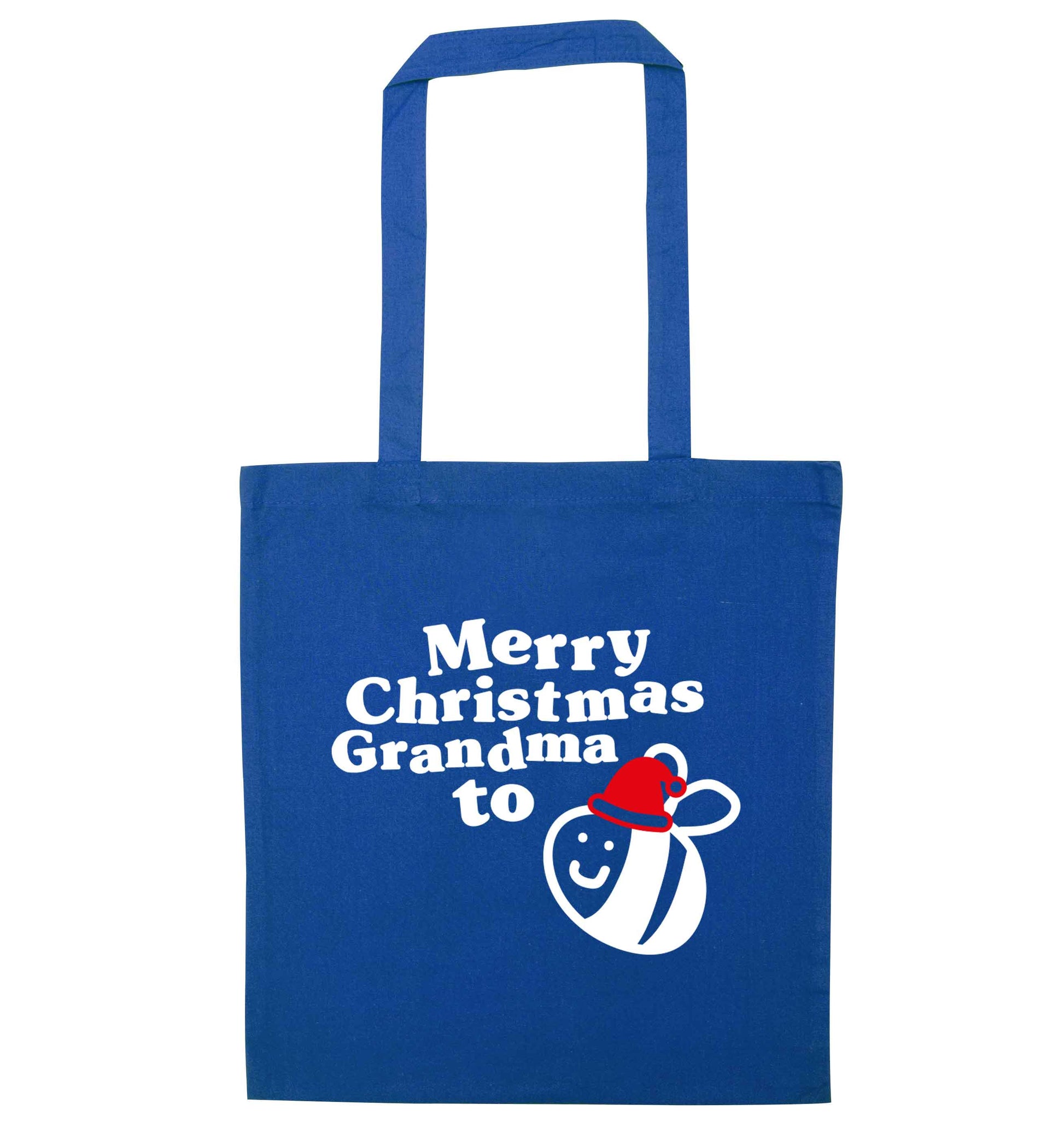 Merry Christmas grandma to be blue tote bag