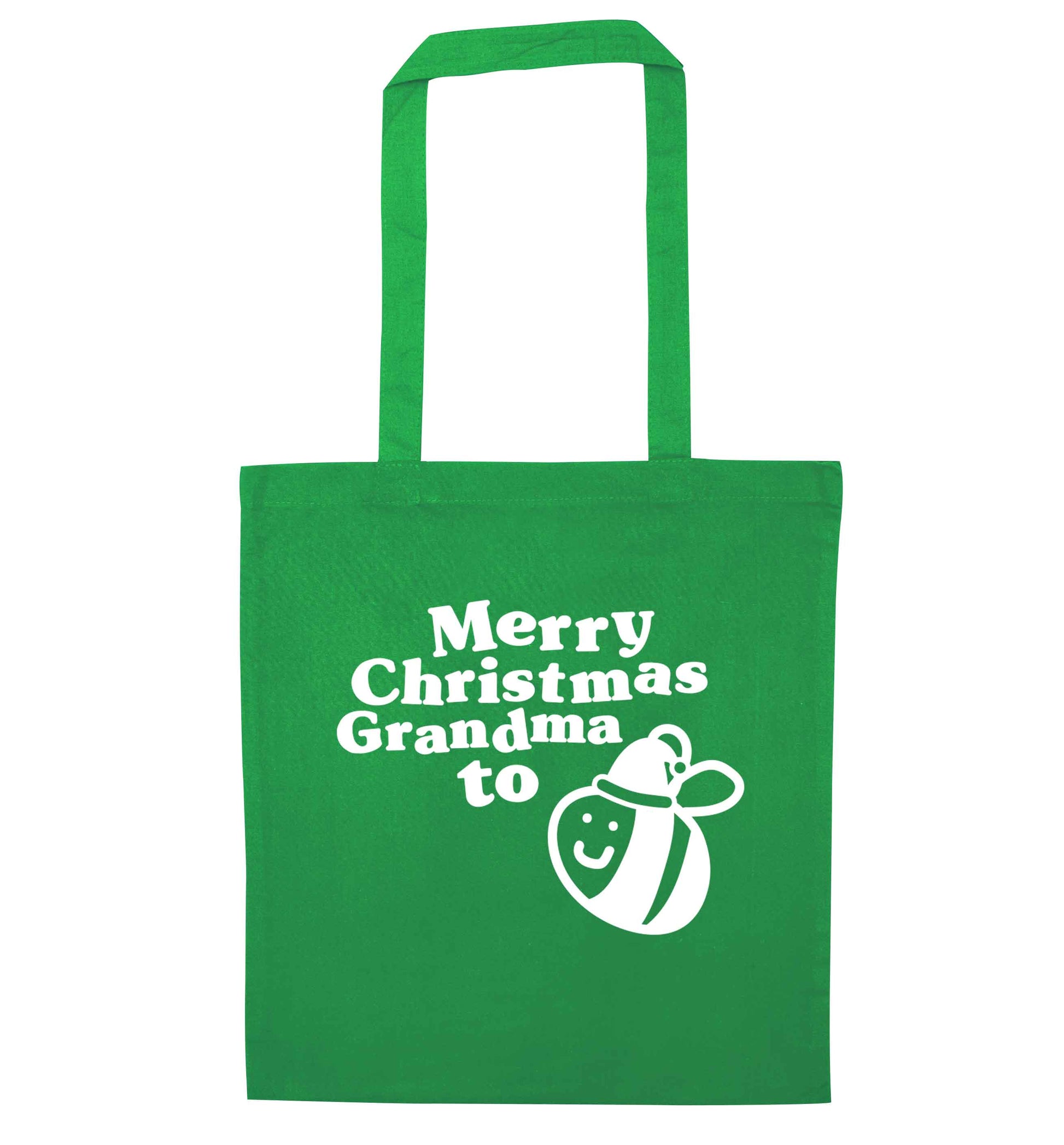 Merry Christmas grandma to be green tote bag