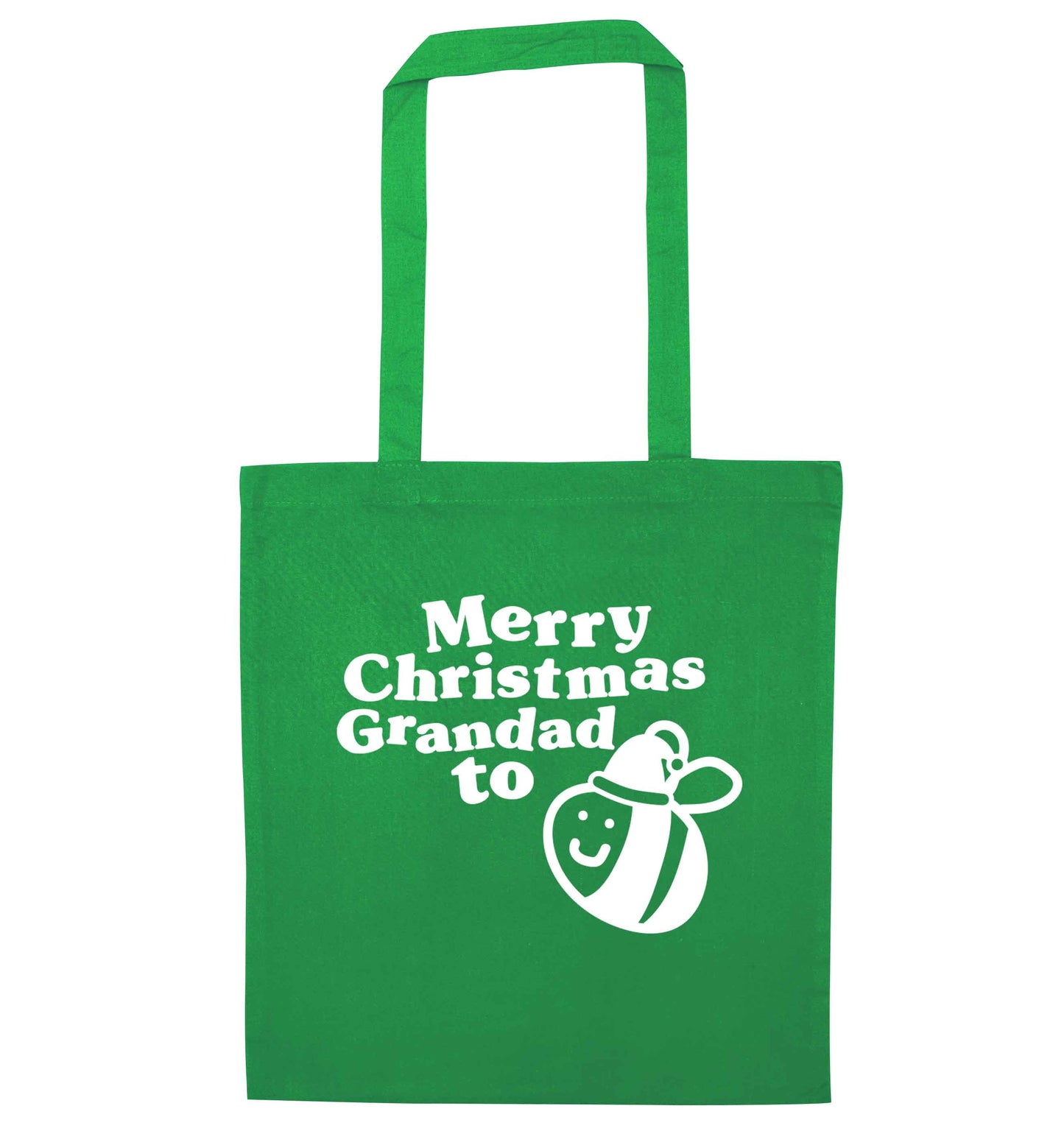 Merry Christmas grandad to be green tote bag