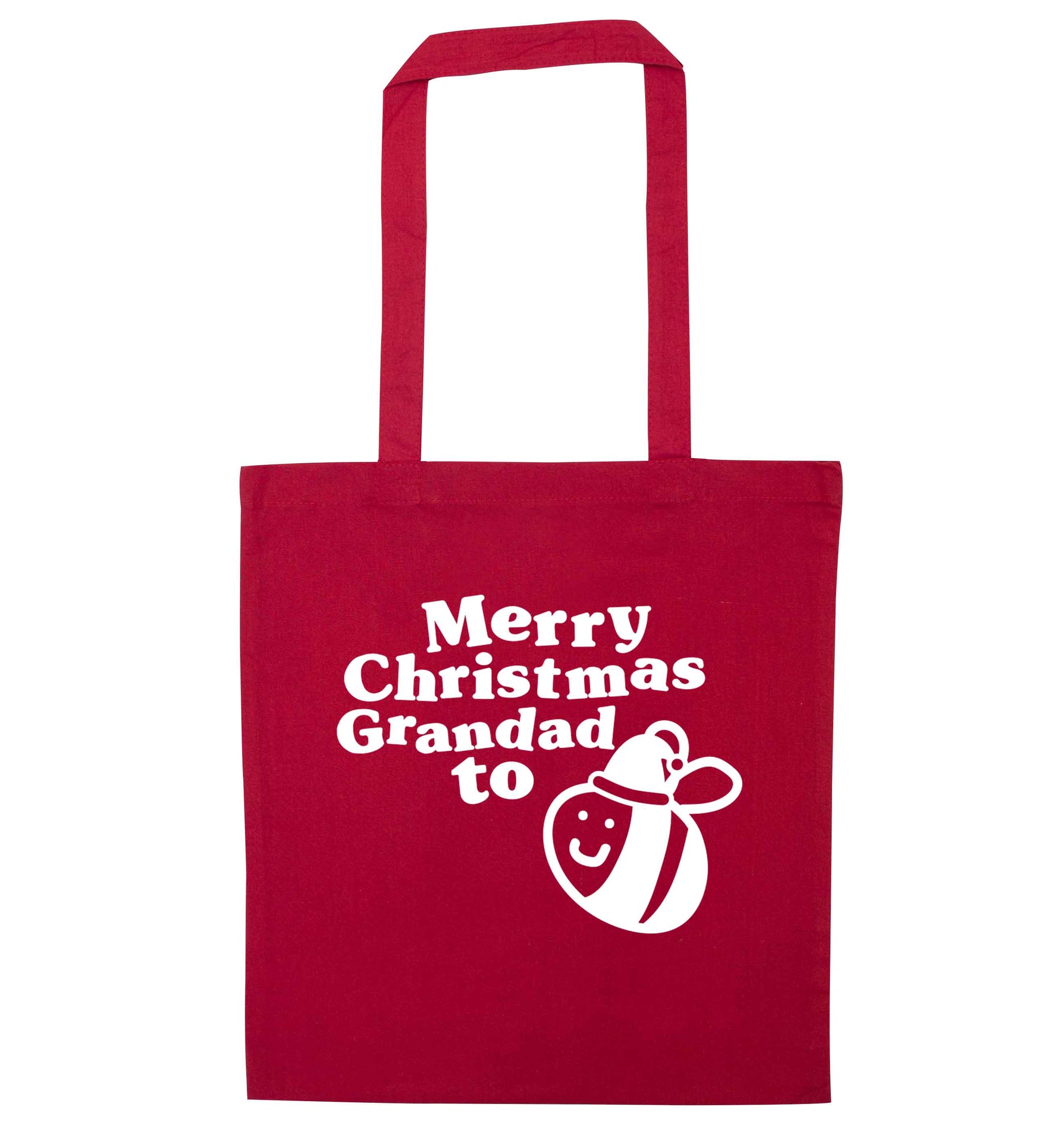 Merry Christmas grandad to be red tote bag
