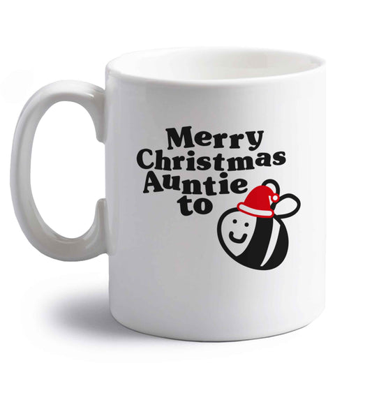 Merry Christmas auntie to be right handed white ceramic mug 