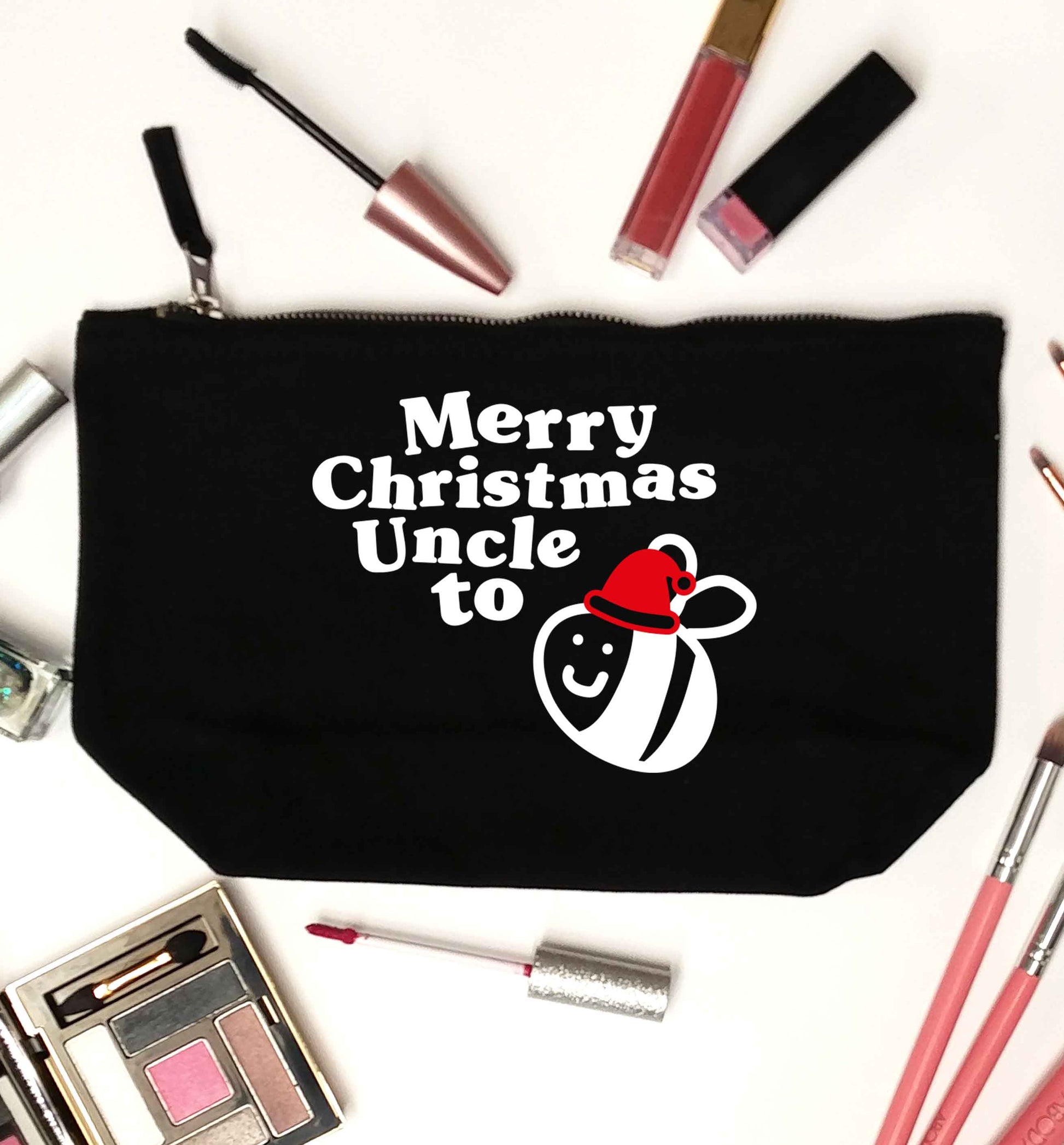 Merry Christmas uncle to be black makeup bag