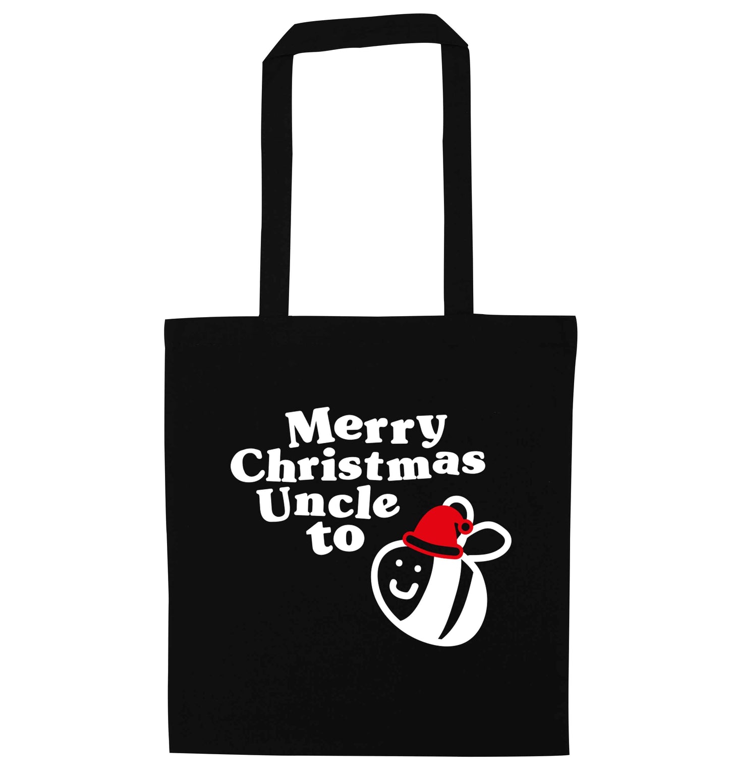 Merry Christmas uncle to be black tote bag
