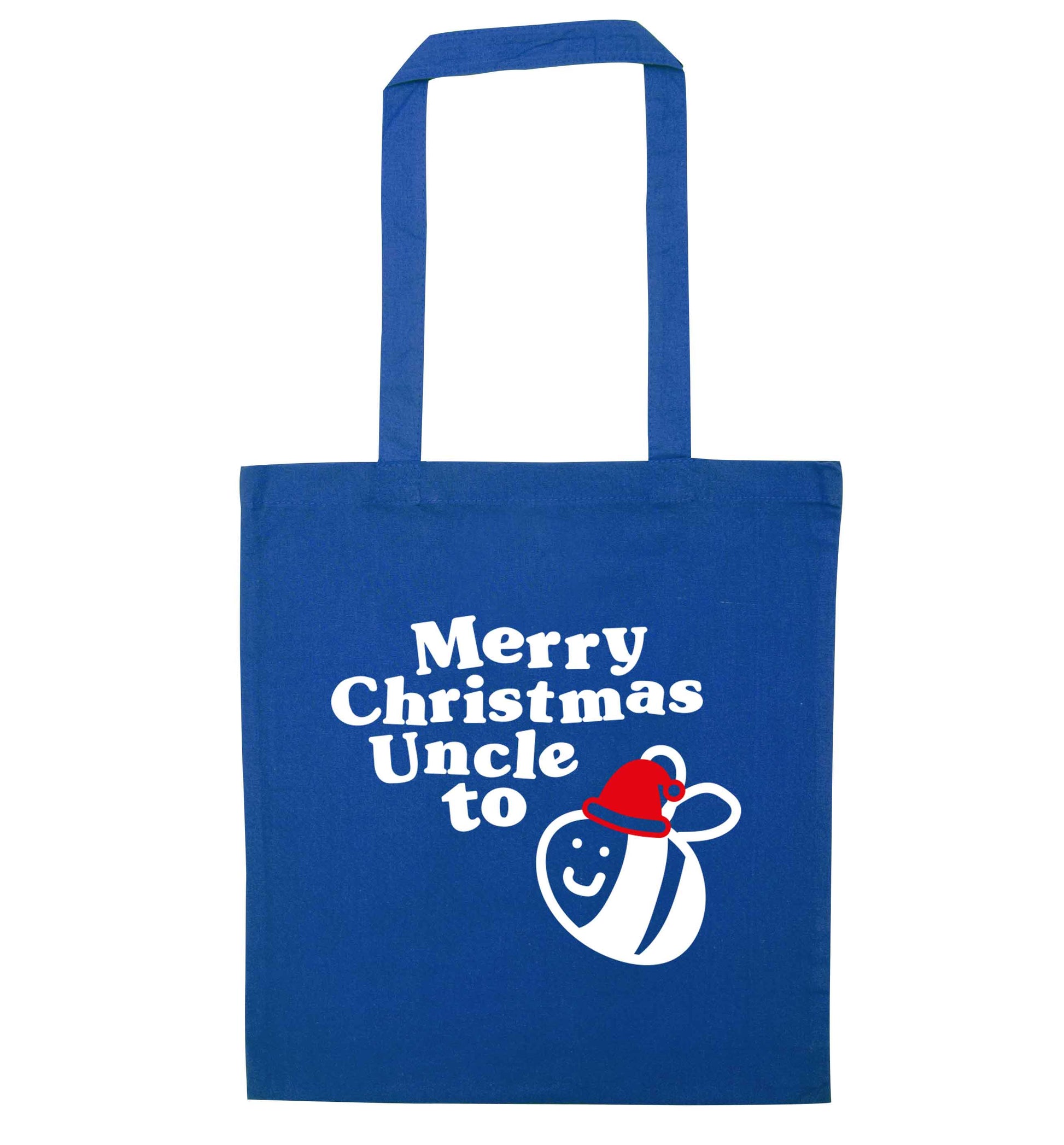 Merry Christmas uncle to be blue tote bag