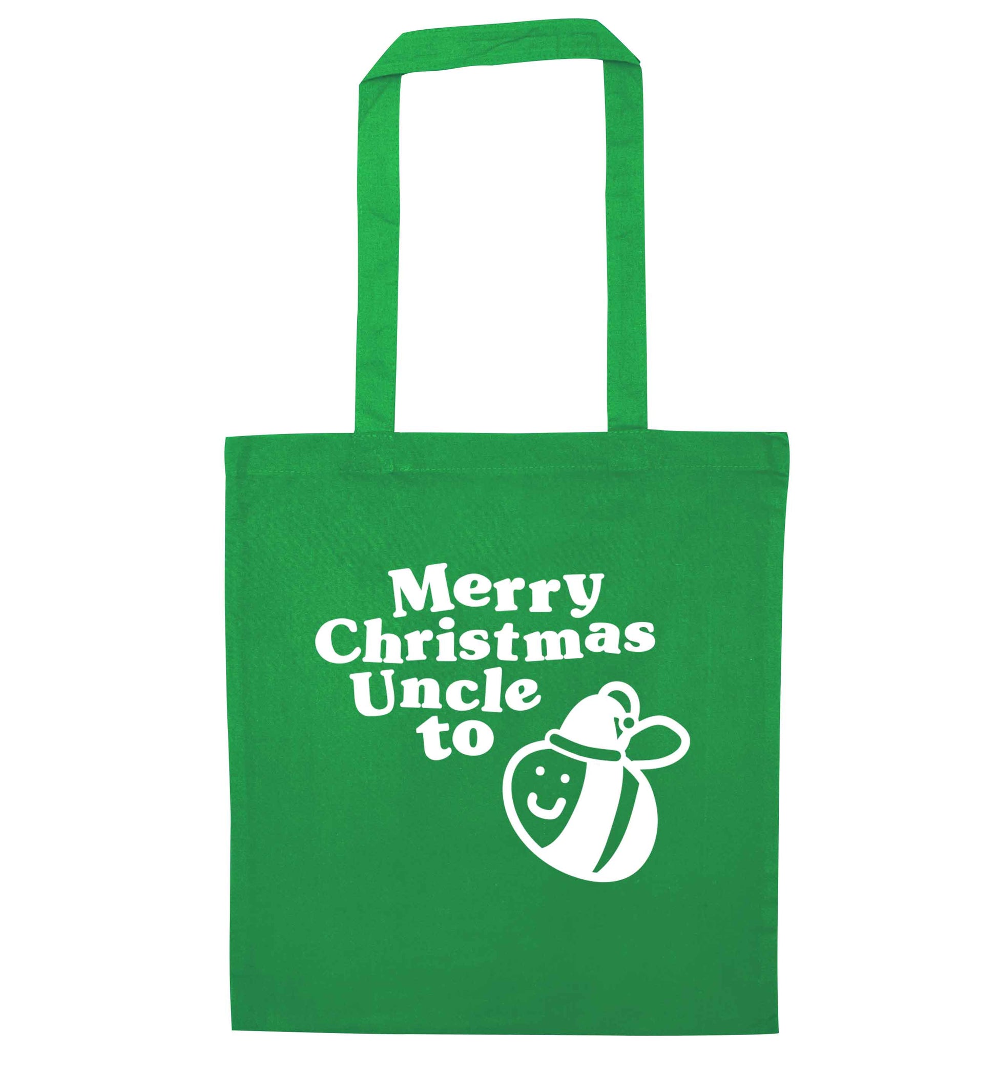 Merry Christmas uncle to be green tote bag