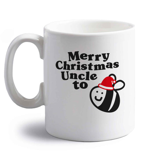 Merry Christmas uncle to be right handed white ceramic mug 