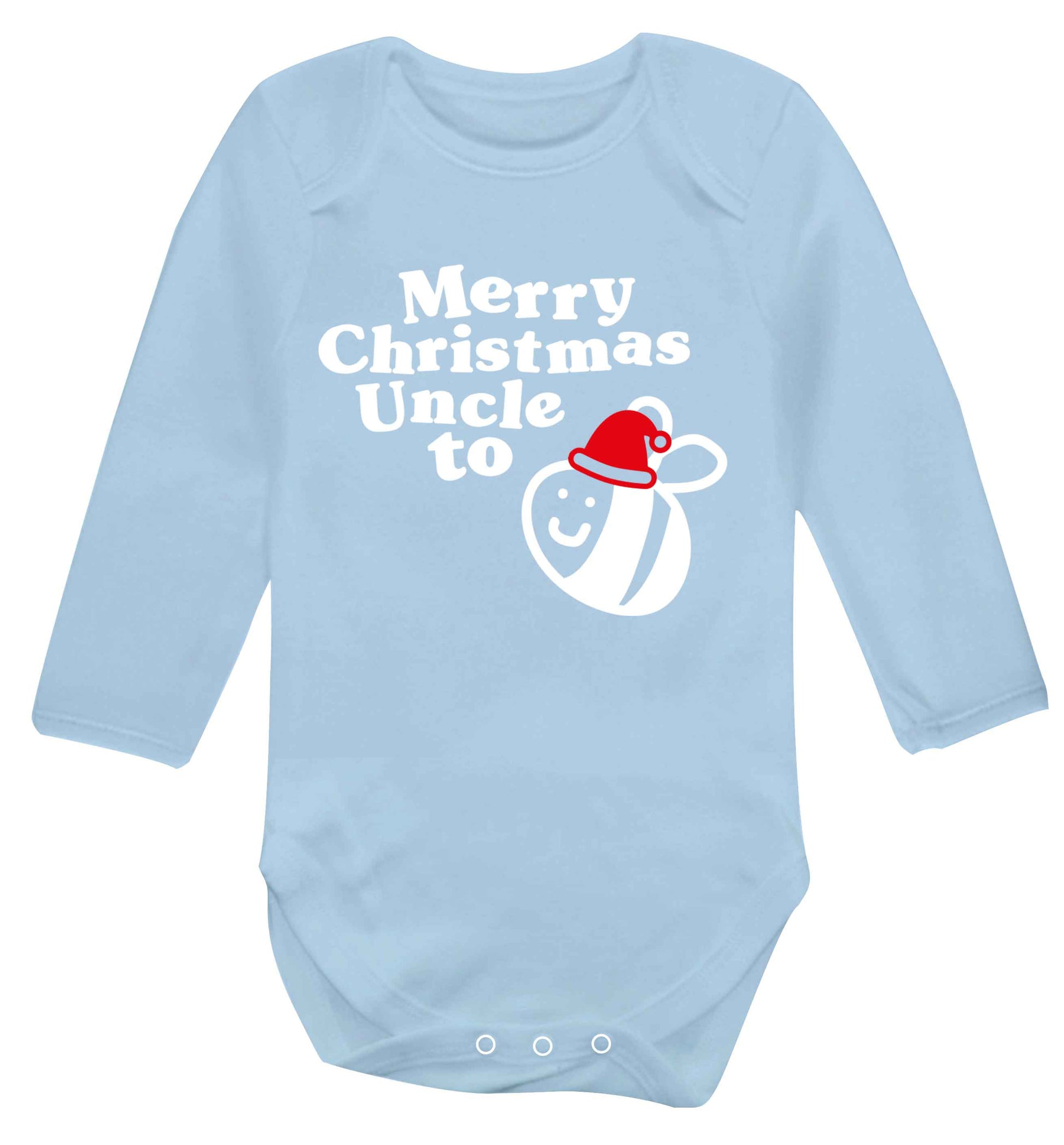 Merry Christmas uncle to be Baby Vest long sleeved pale blue 6-12 months