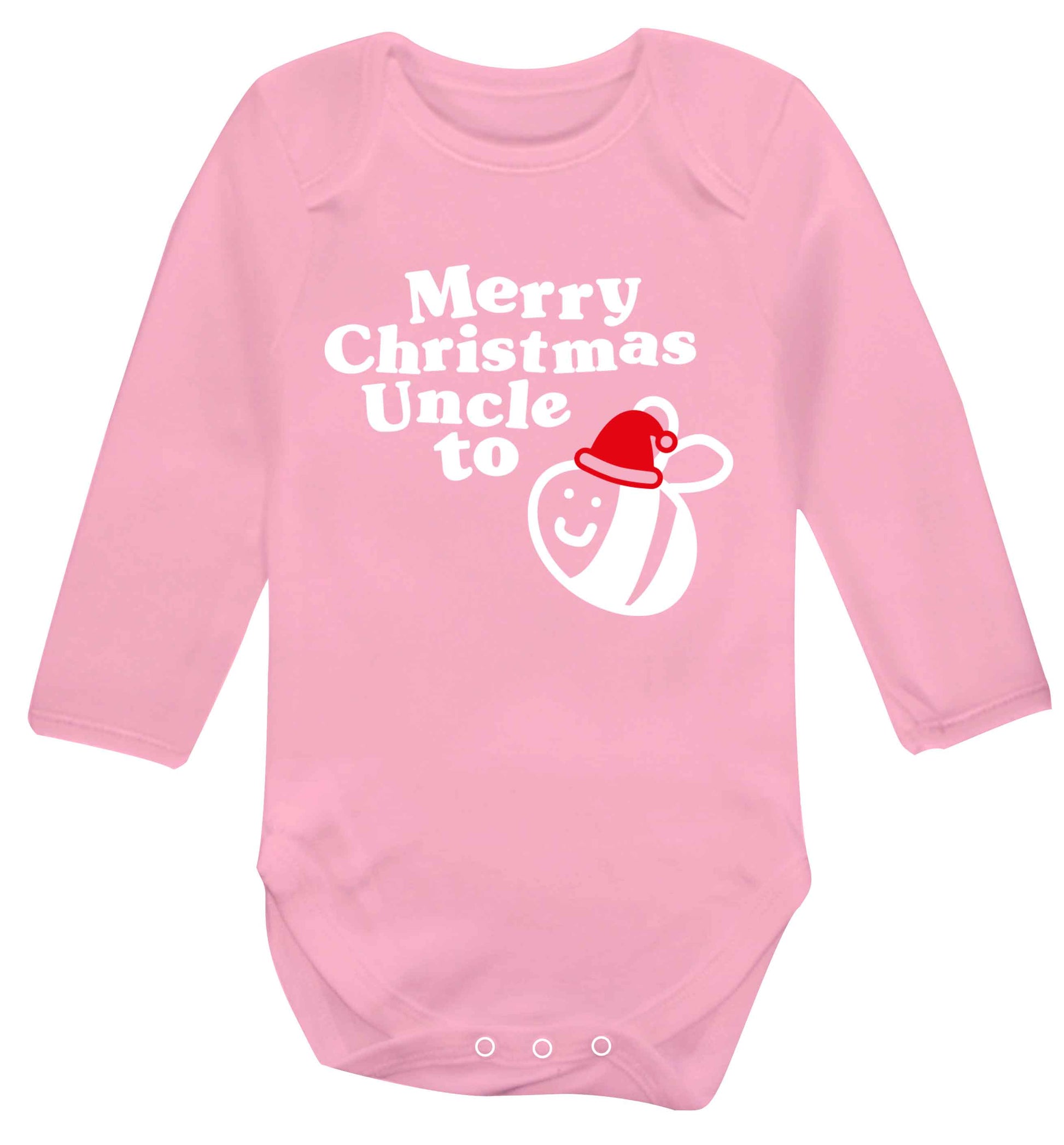 Merry Christmas uncle to be Baby Vest long sleeved pale pink 6-12 months