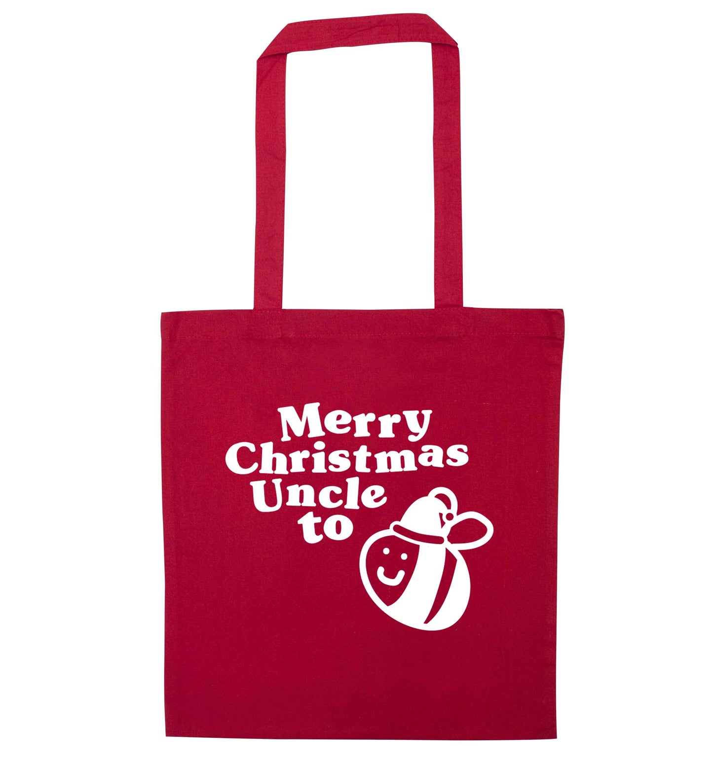 Merry Christmas uncle to be red tote bag